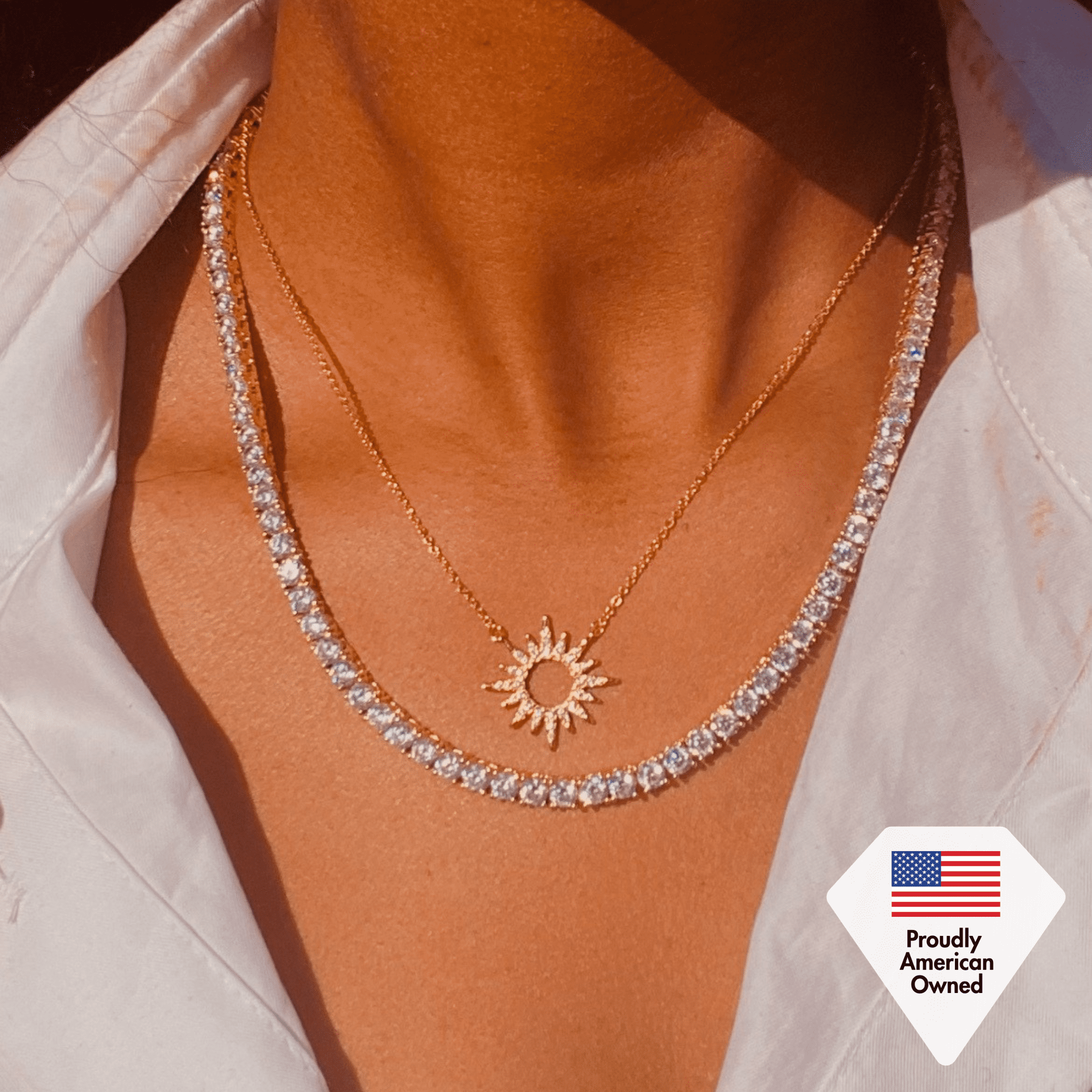 Cate & Chloe Olivia 18k White Gold Plated Tennis Necklace with Simulated Diamond Crystals for Women - Image 3