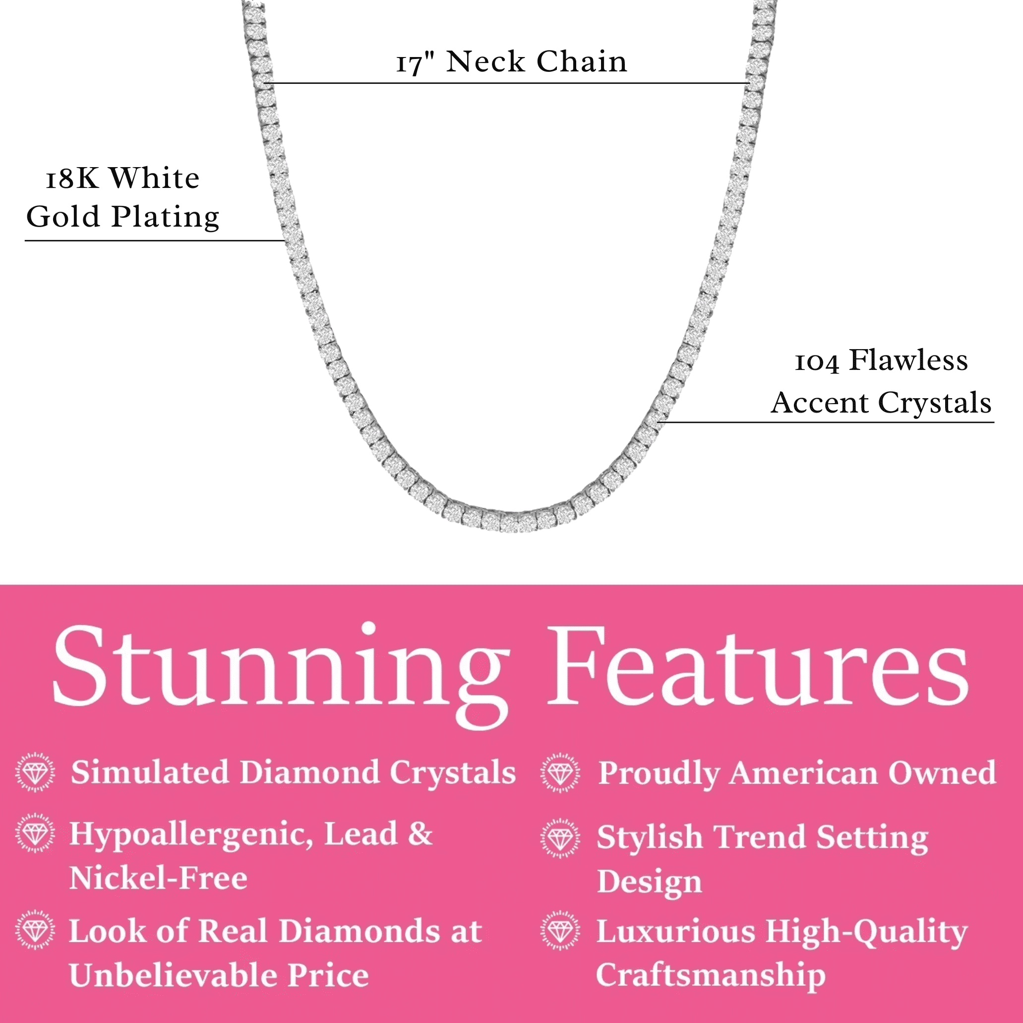 Cate & Chloe Olivia 18k White Gold Plated Tennis Necklace with Simulated Diamond Crystals for Women - Image 2
