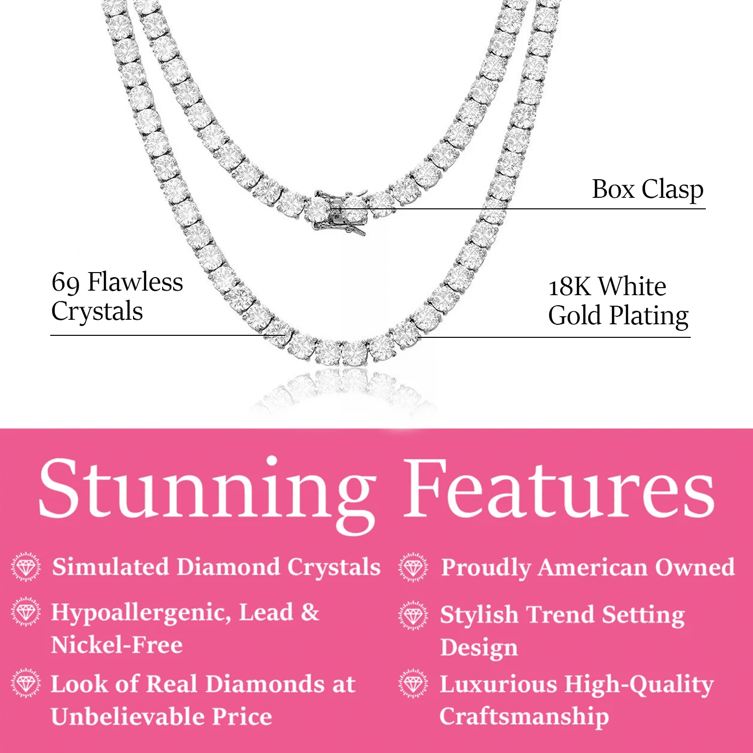 Cate & Chloe Priscilla 18k White Gold Plated Necklace with Simulated Diamond Crystals for Women - Image 4