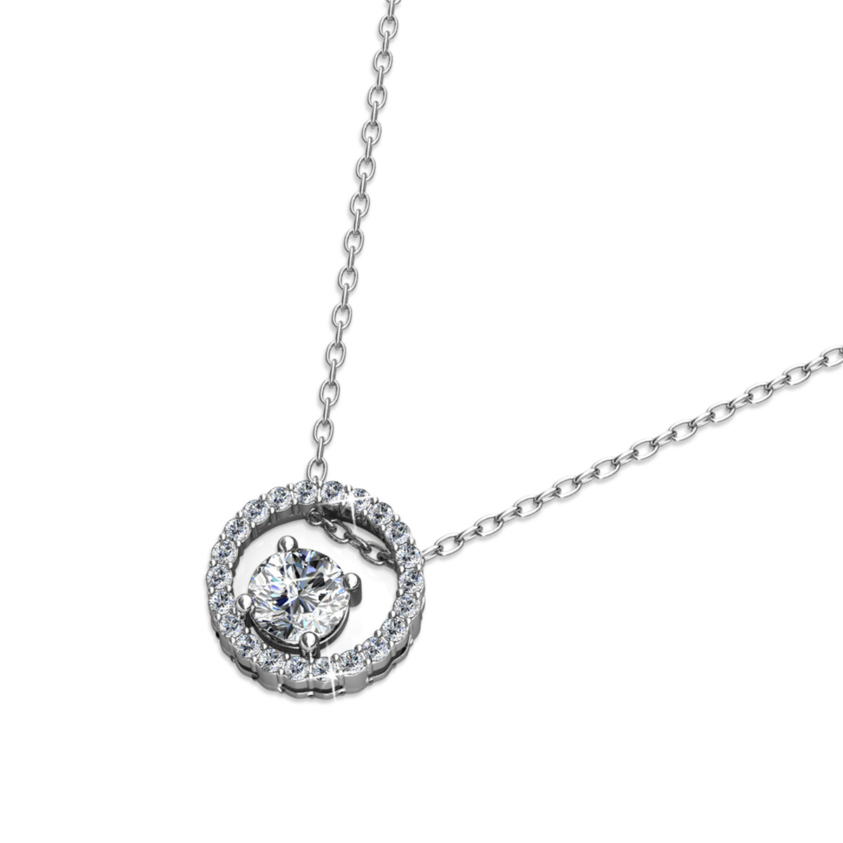 Cate & Chloe Reign 18k White Gold Plated Halo Necklace with Swarovski Crystals Gift for Women - Image 5