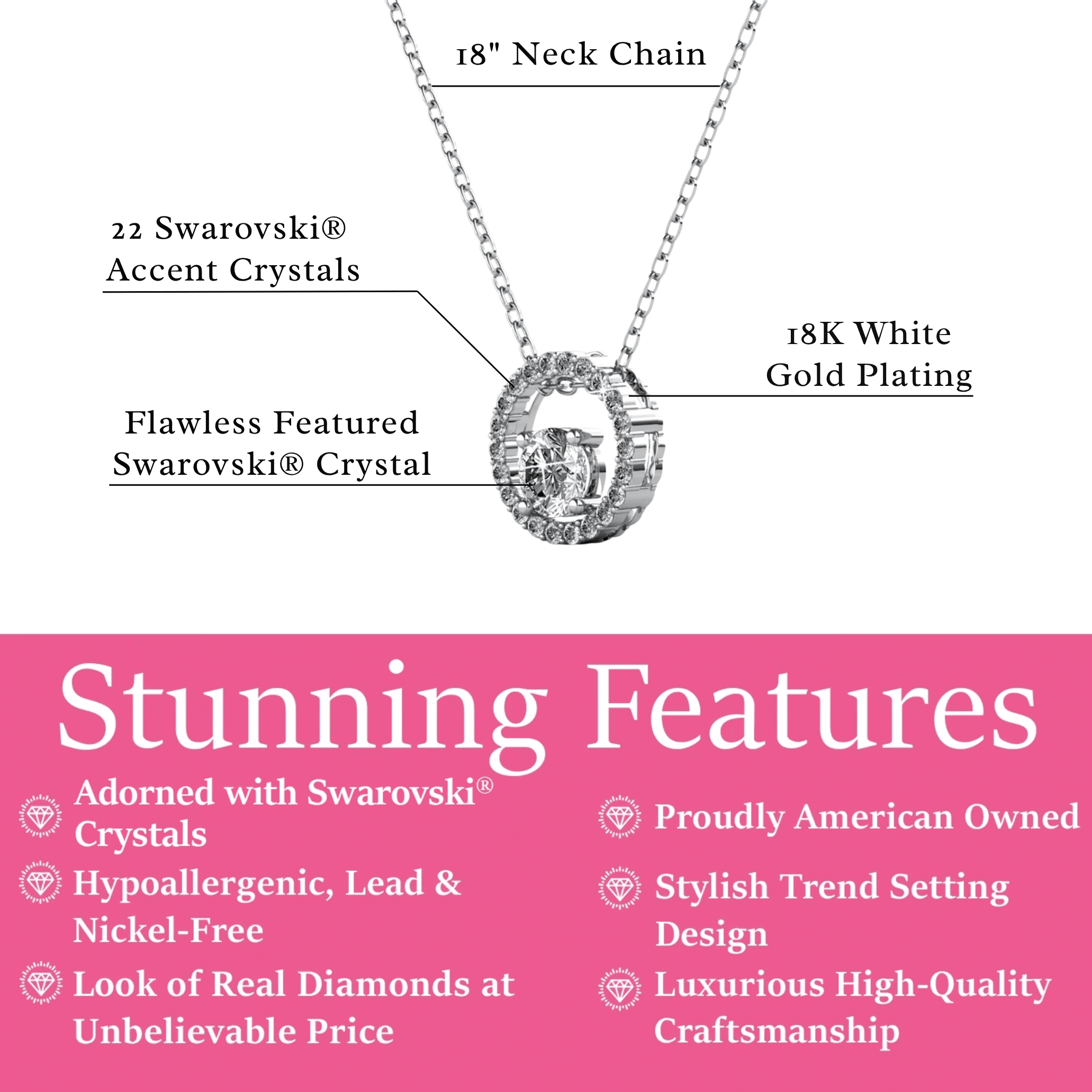 Cate & Chloe Reign 18k White Gold Plated Halo Necklace with Swarovski Crystals Gift for Women - Image 3