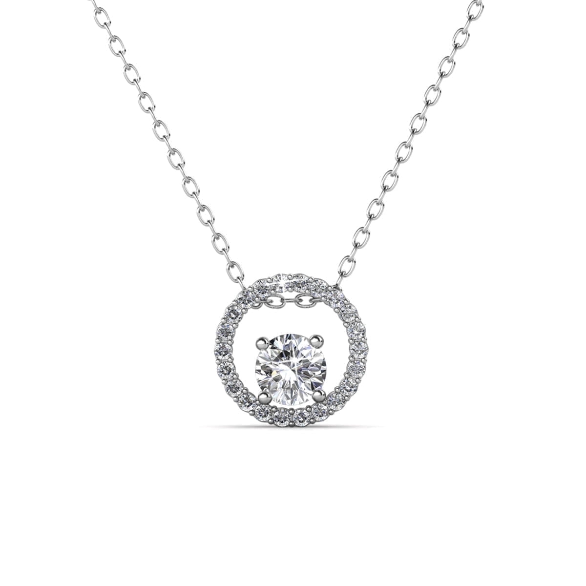 Cate & Chloe Reign 18k White Gold Plated Halo Necklace with Swarovski Crystals Gift for Women