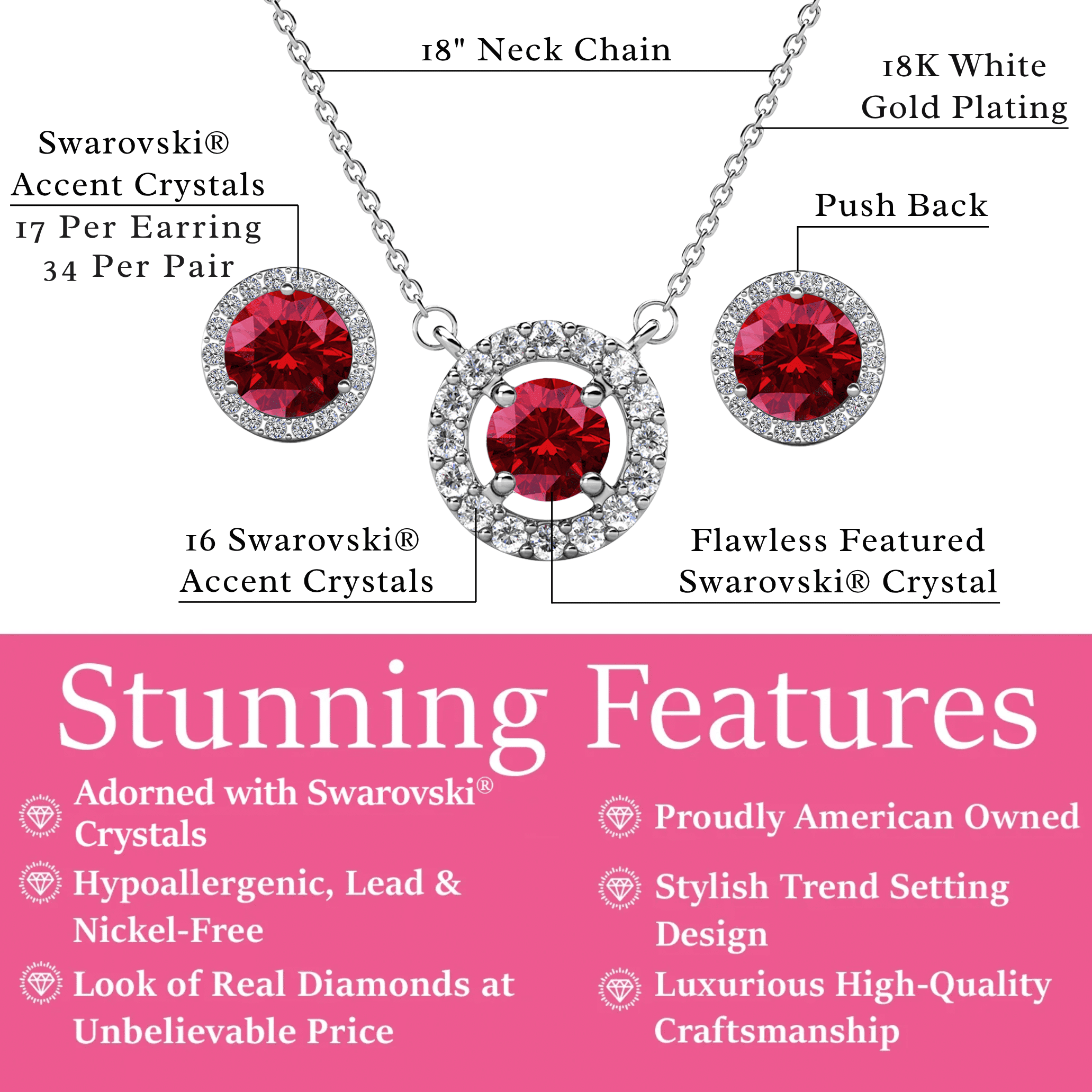 Cate & Chloe Royal January Birthstone 18k White Gold Plated Women Jewelry Set, Swarovski Crystals - Image 4