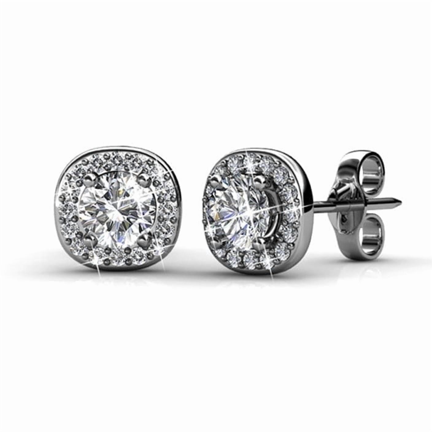 Cate & Chloe Ruth 18k White Gold Plated Halo Stud Earrings with Swarovski Crystals Gift for Women