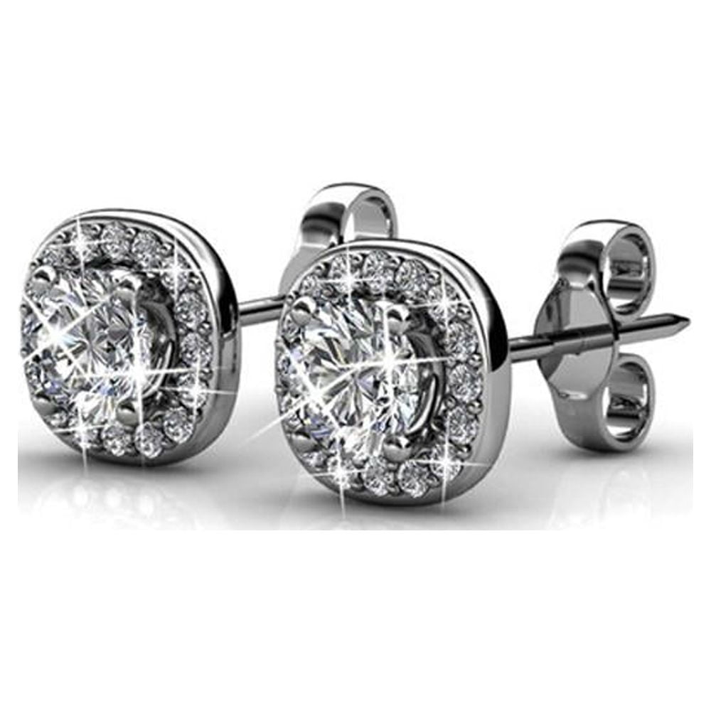 Cate & Chloe Ruth 18k White Gold Plated Halo Stud Earrings with Swarovski Crystals Gift for Women - Image 4