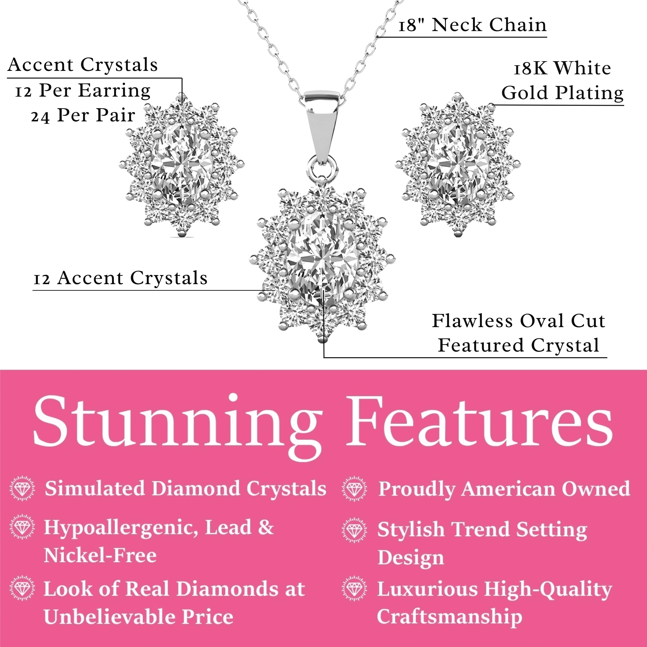 Cate & Chloe Sage 18k White Gold Plated Silver Jewelry Set with Simulated Diamond Crystals for Women - Image 4