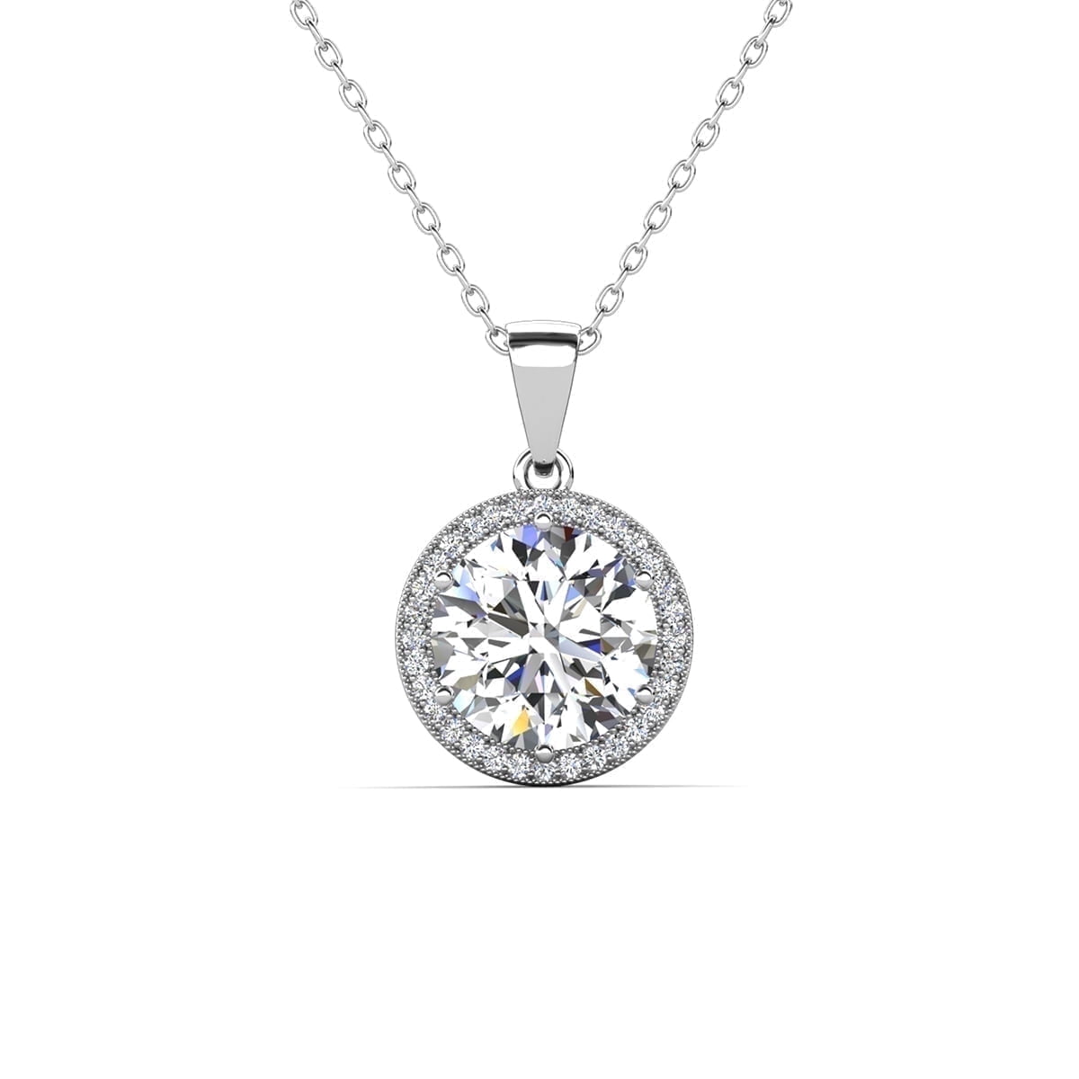 Cate & Chloe Sophia 18k White Gold Plated Halo Necklace with Simulated Diamond Crystals for Women - Image 5