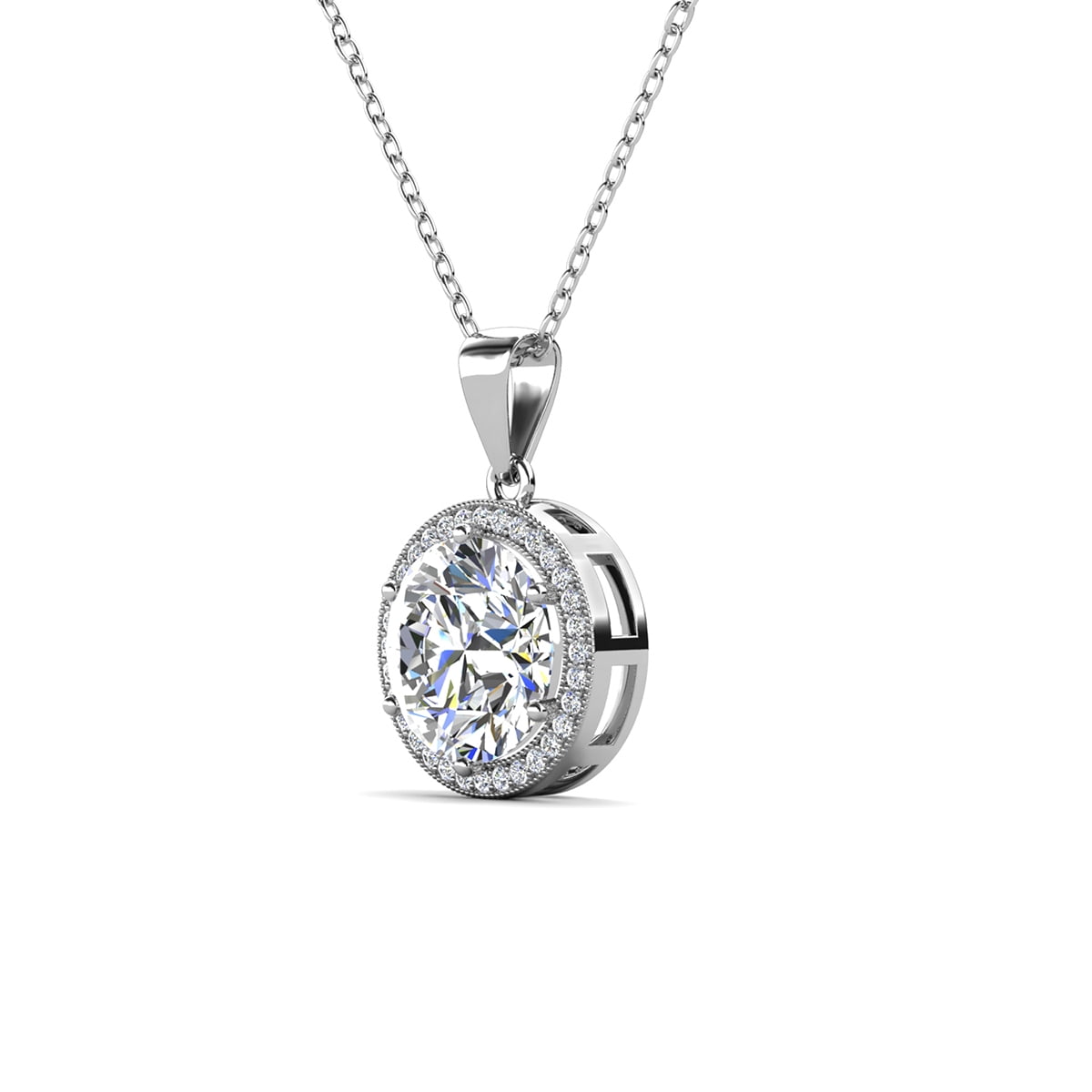 Cate & Chloe Mariah 18k White Gold Plated Halo Pendant Necklace with Simulated Diamonds for Women - Image 3