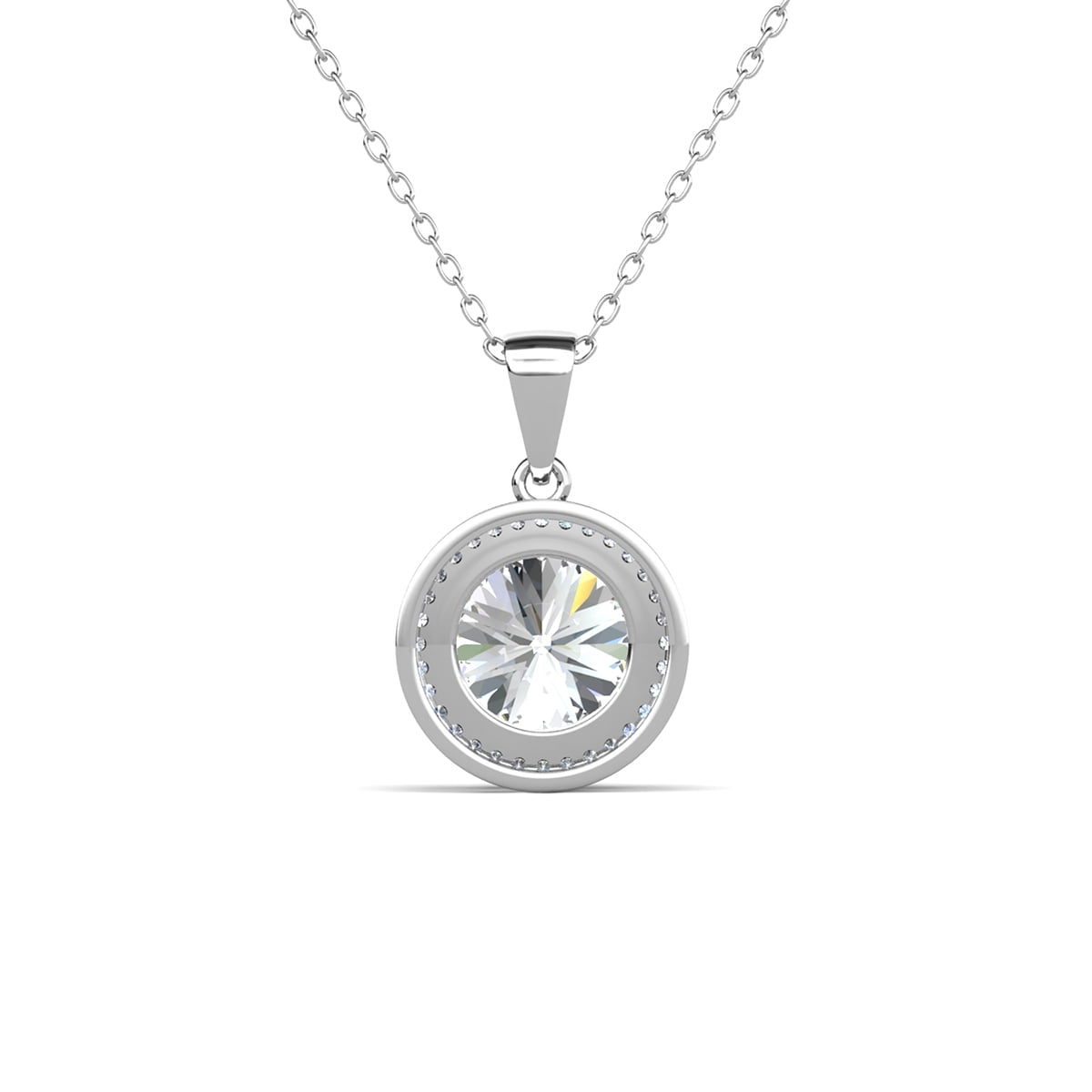 Cate & Chloe Mariah 18k White Gold Plated Halo Pendant Necklace with Simulated Diamonds for Women - Image 4