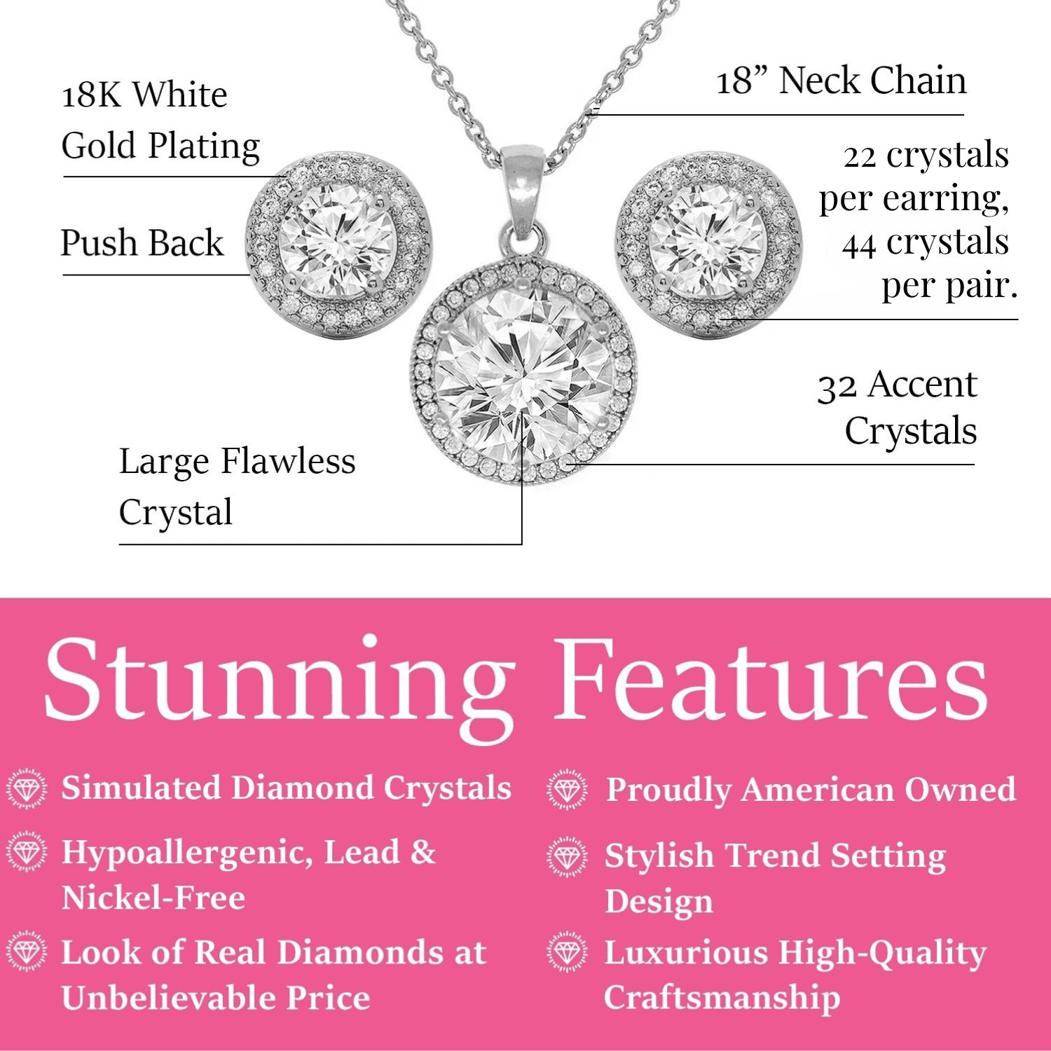 Cate & Chloe Sophia 18k White Gold Plated Jewelry Set with Simulated Diamond Crystals for Women - Image 4