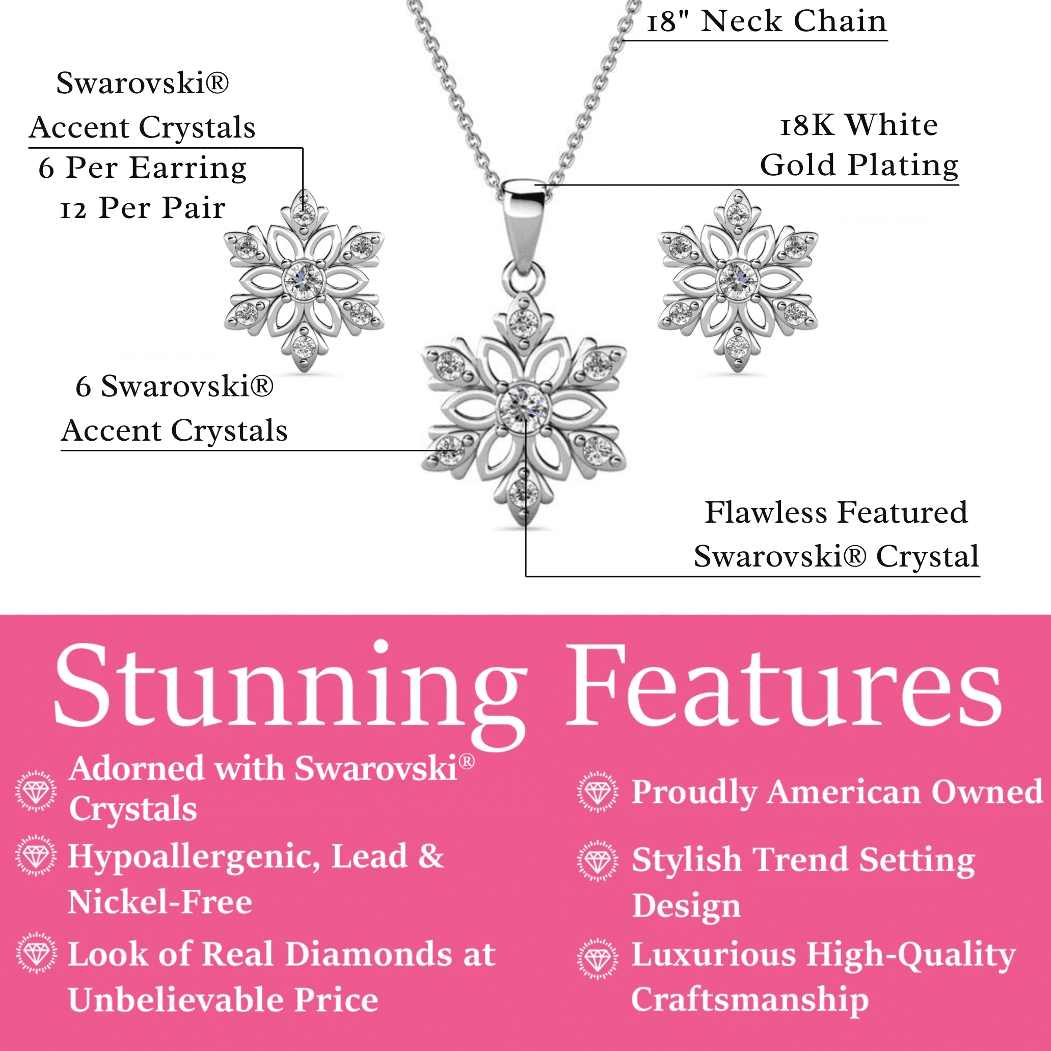 Cate & Chloe Sunny 18k White Gold Plated Jewelry Set with Swarovski Crystals for Women, Gift for Her - Image 4