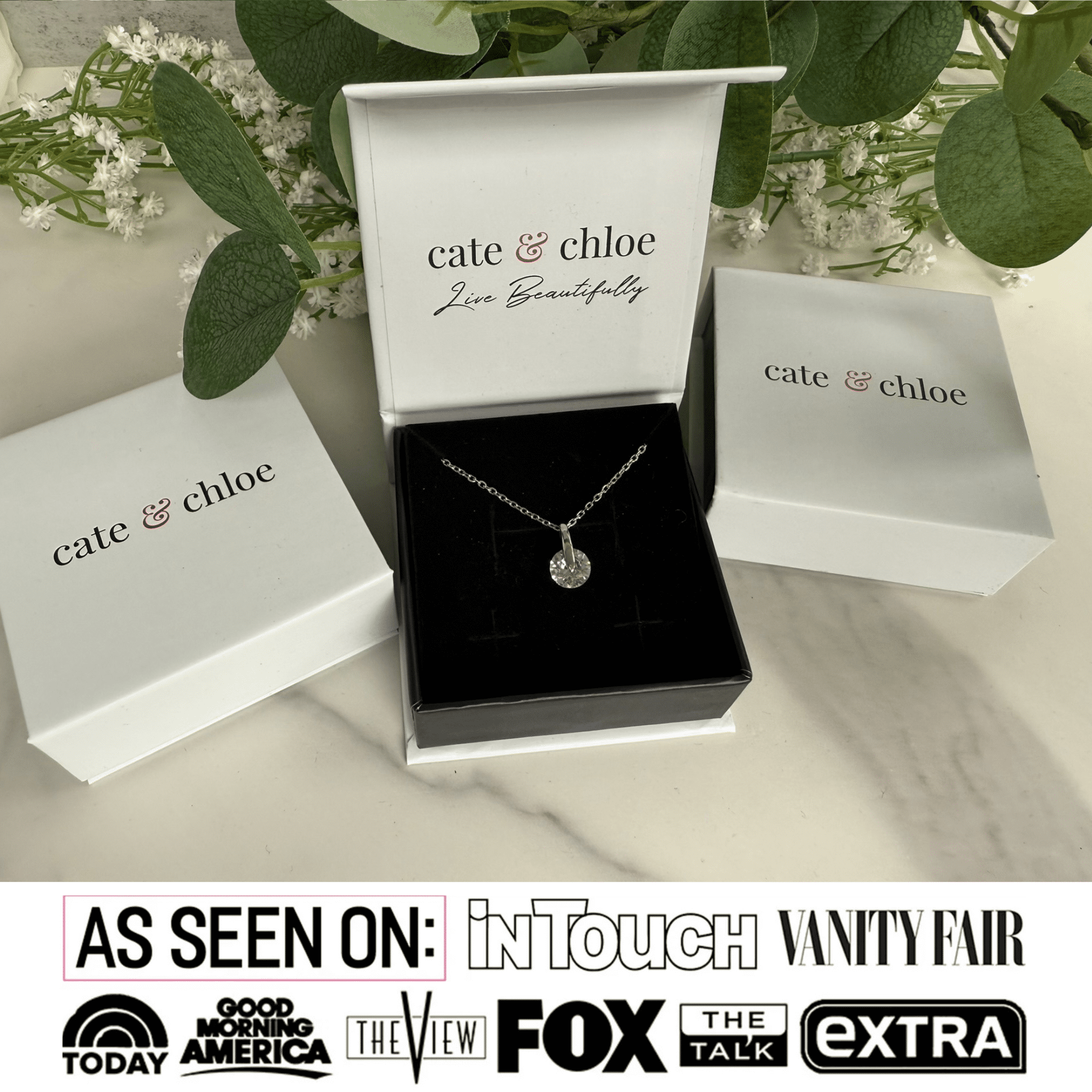 Cate & Chloe Tina 18k White Gold Plated Pendant Necklace with Round Cut Swarovski Crystal for Women - Image 4