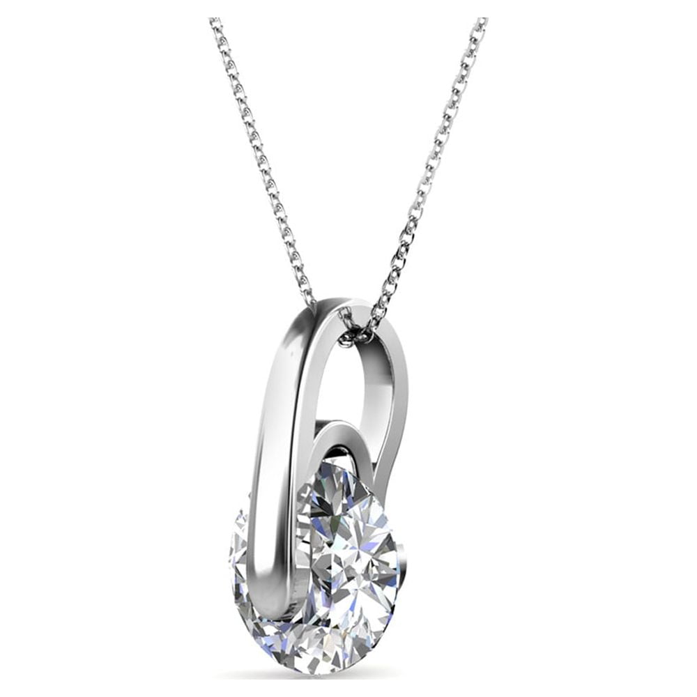 Cate & Chloe Tina 18k White Gold Plated Pendant Necklace with Round Cut Swarovski Crystal for Women - Image 3