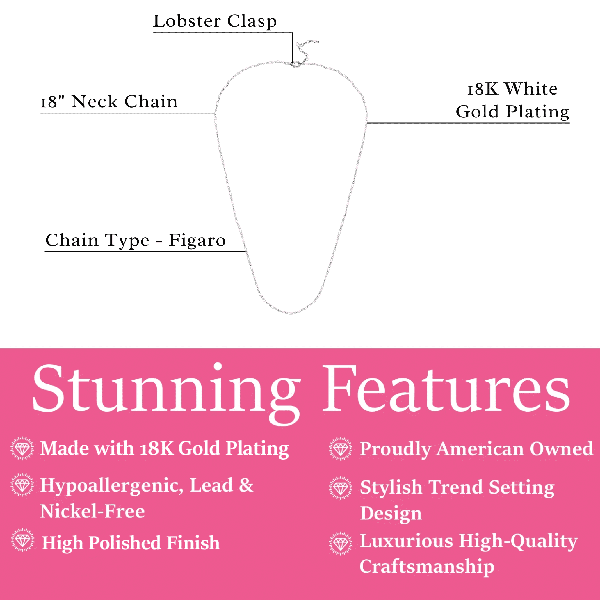 Cate & Chloe Victoria 18k White Gold Plated Stacking Necklace Chain, Gift for Women - Image 3