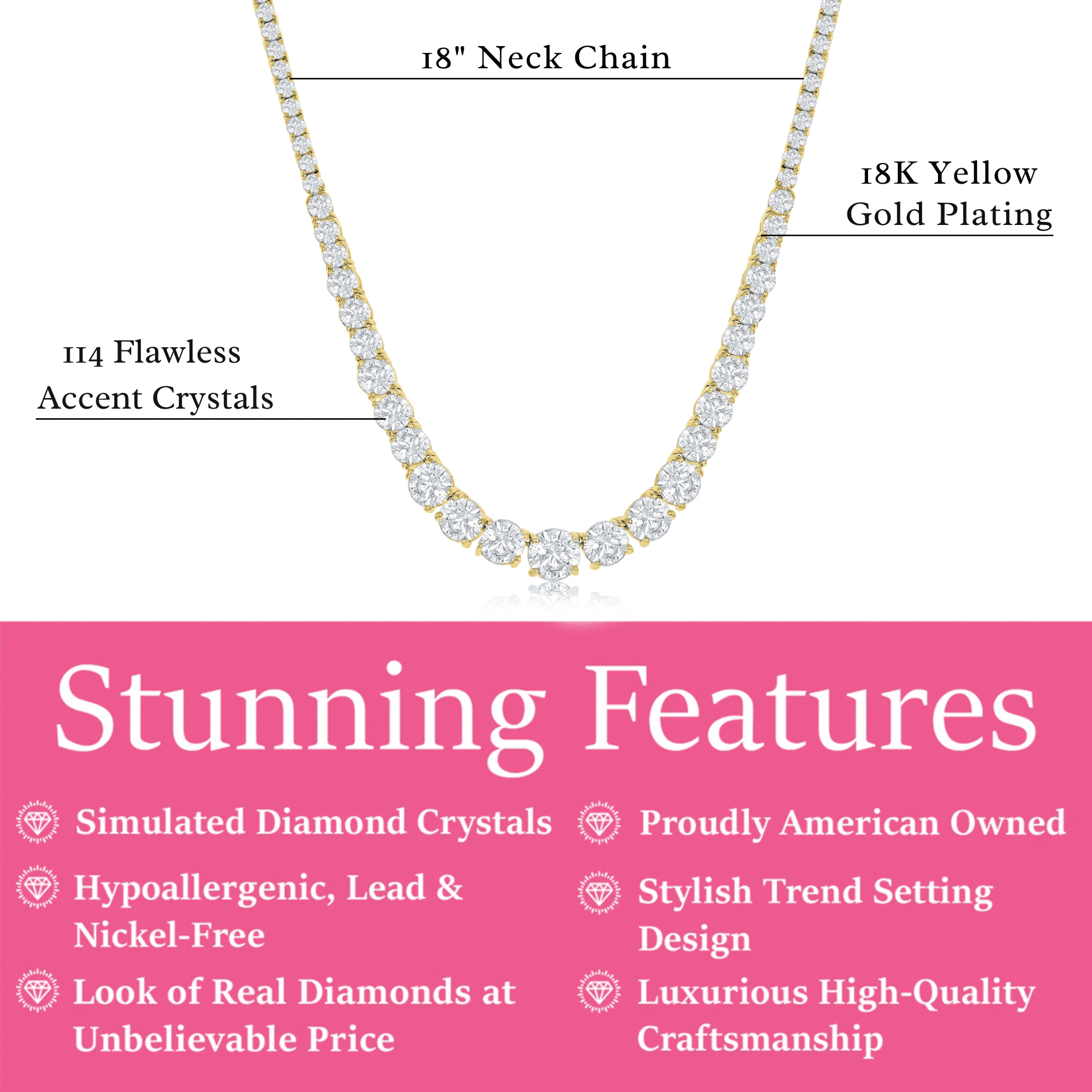 Cate & Chloe Whitney 18k Yellow Gold Plated Pendant Necklace with Simulated Diamond Crystals for Women - Image 5