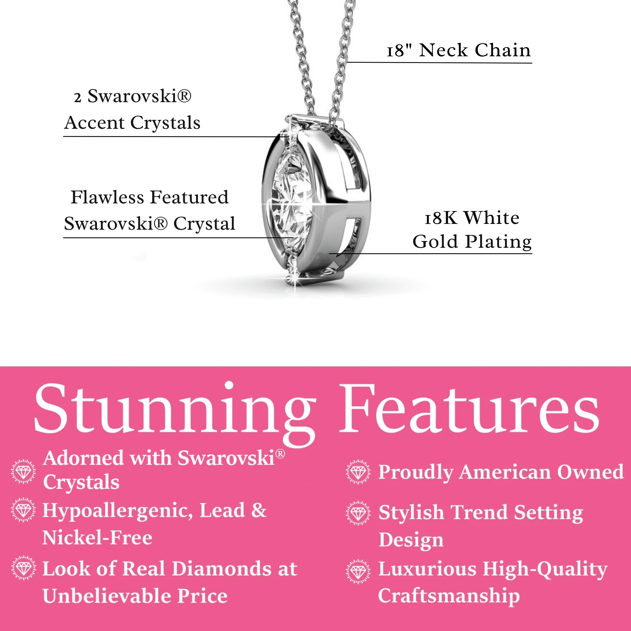 Cate & Chloe Zara 18k White Gold Plated Necklace with Round Cut Swarovski Crystal Gift for Women - Image 5