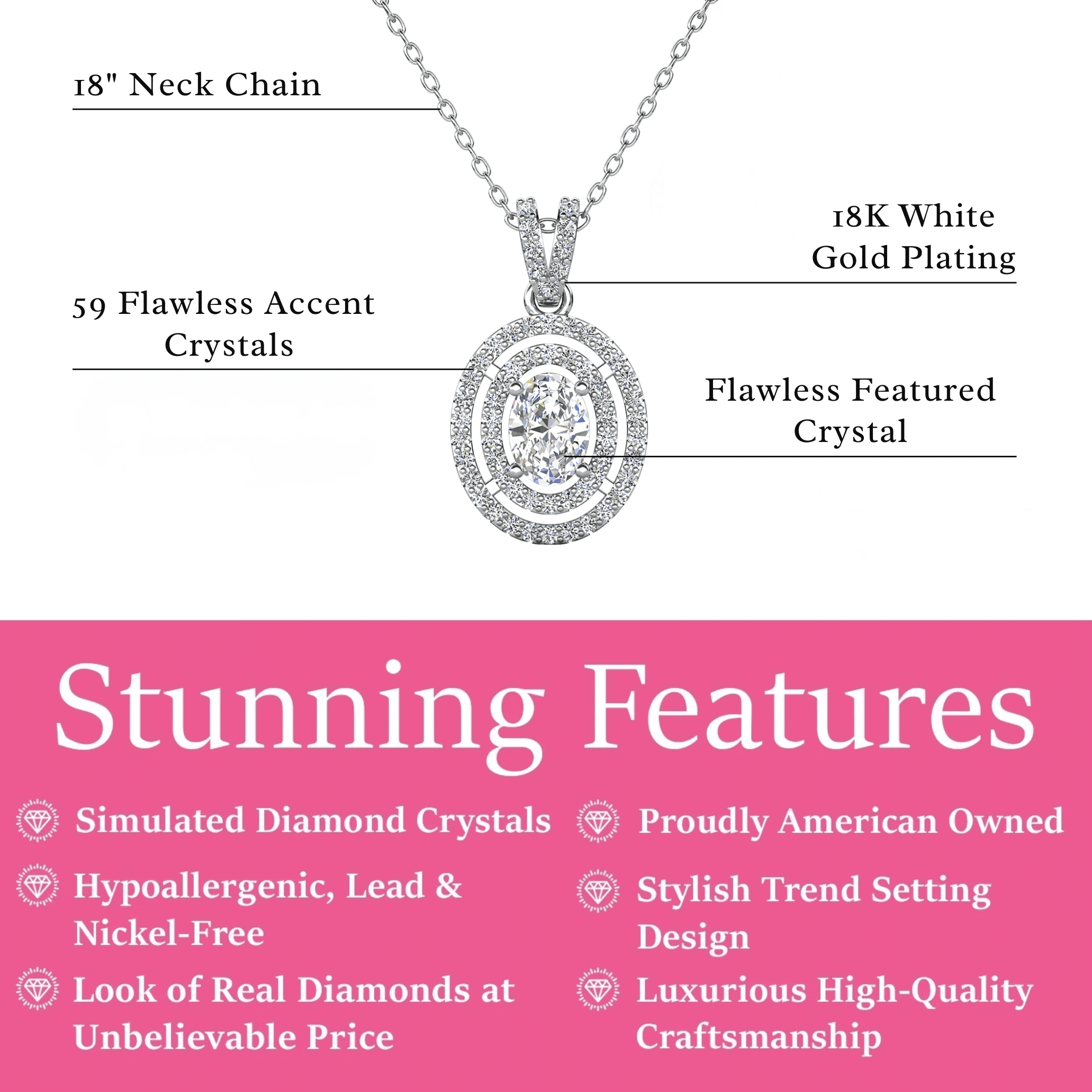 Cate & Chloe Zelda 18k White Gold Plated Pendant Necklace with Simulated Diamond Crystal for Women - Image 4