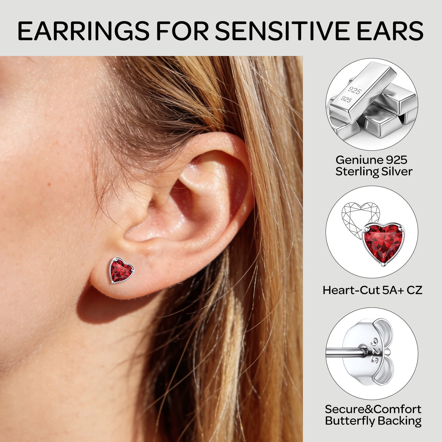 ChicSilver 925 Sterling Silver Birthstone Stud Earrings for Women, Hypoallergenic CZ Solitaire Gemstone Jewelry, 12 Month Birthday Gift for Mom Wife - Image 5