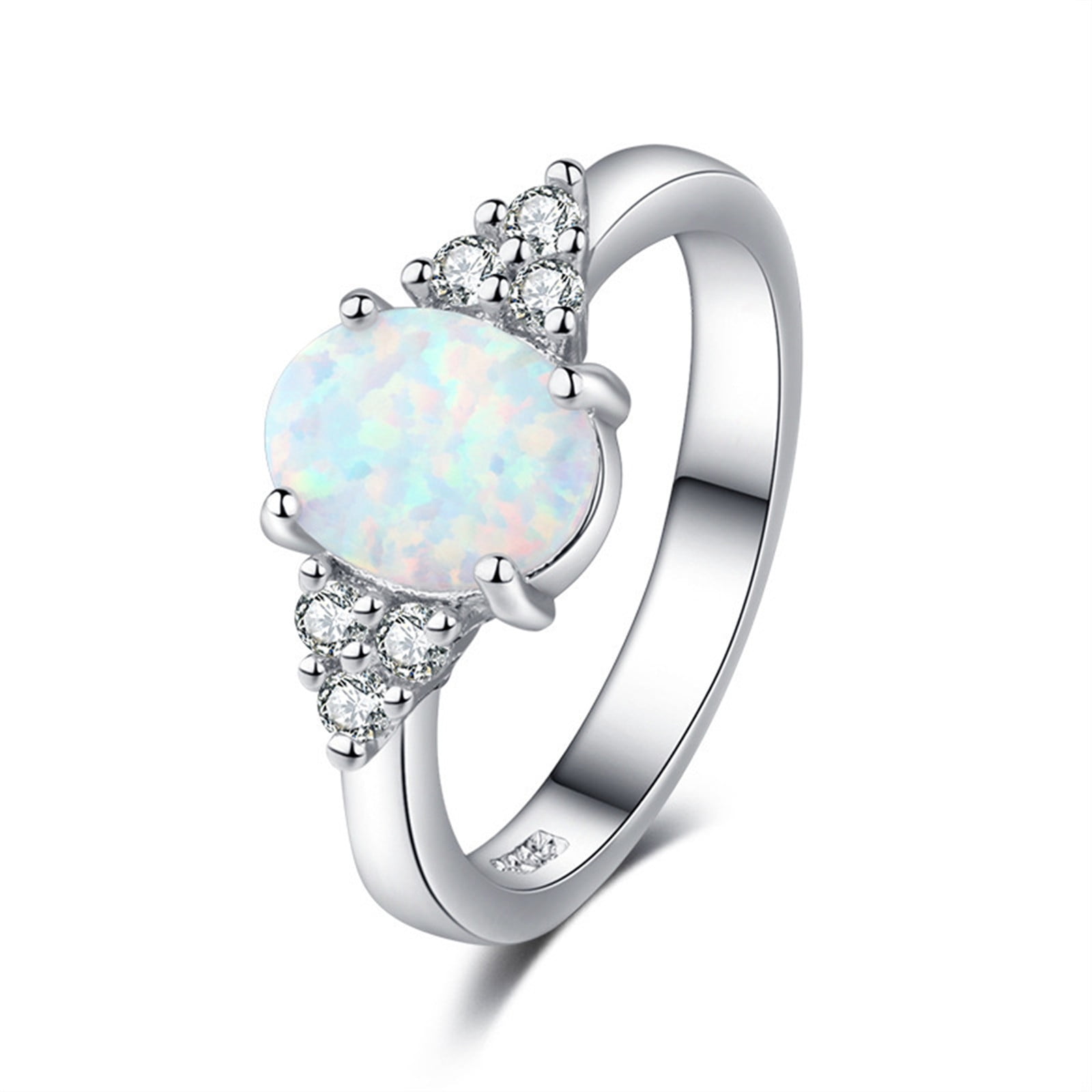 Clearance Rings for Women Oval White Fire Opal Ring 925 Sterling Silver Gemstone Jewelry For Women - Image 2