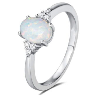 Clearance Rings for Women Oval White Fire Opal Ring 925 Sterling Silver Gemstone Jewelry For Women