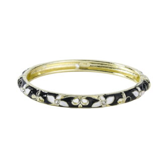 Cloisonne Enamel Floral Bangle Bracelet, Colorful Flower Rhinestone Inlaid Gold Plated Wrist, Vintage Elegant Jewelry Gift for Women Daily Wedding Party