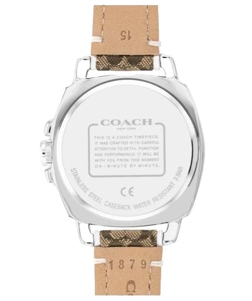 Coach 14503148 Boyfriend Silver Tone Logo Dial Brown/White Logo Design Leather Band Women's Watch - Image 2