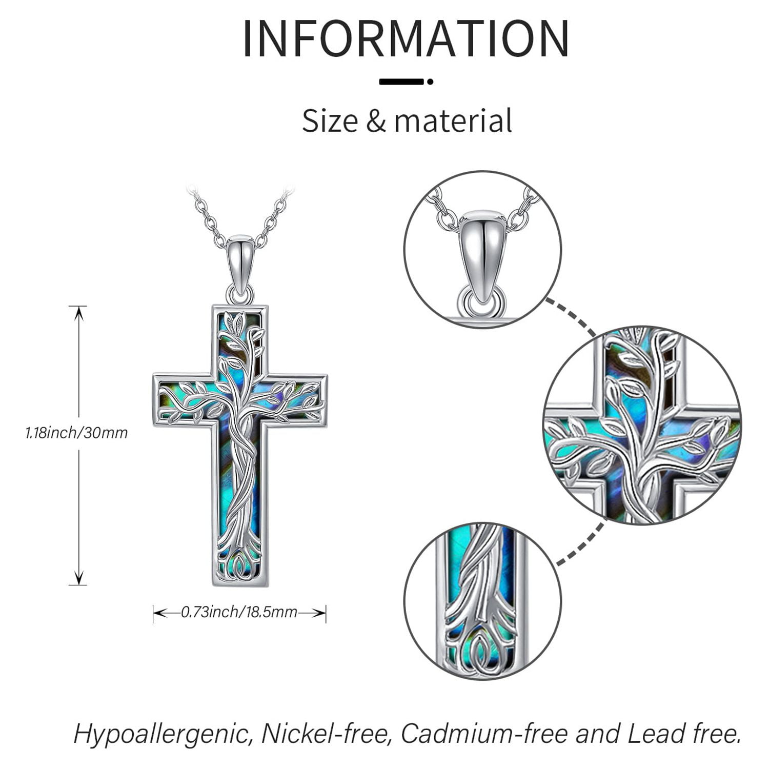 Coachuhhar Cross Necklace 925 Sterling Silver Tree of Life Necklace with Abalone Shell Pendant Necklace Cross Jewelry Gifts for Women Men - Image 3