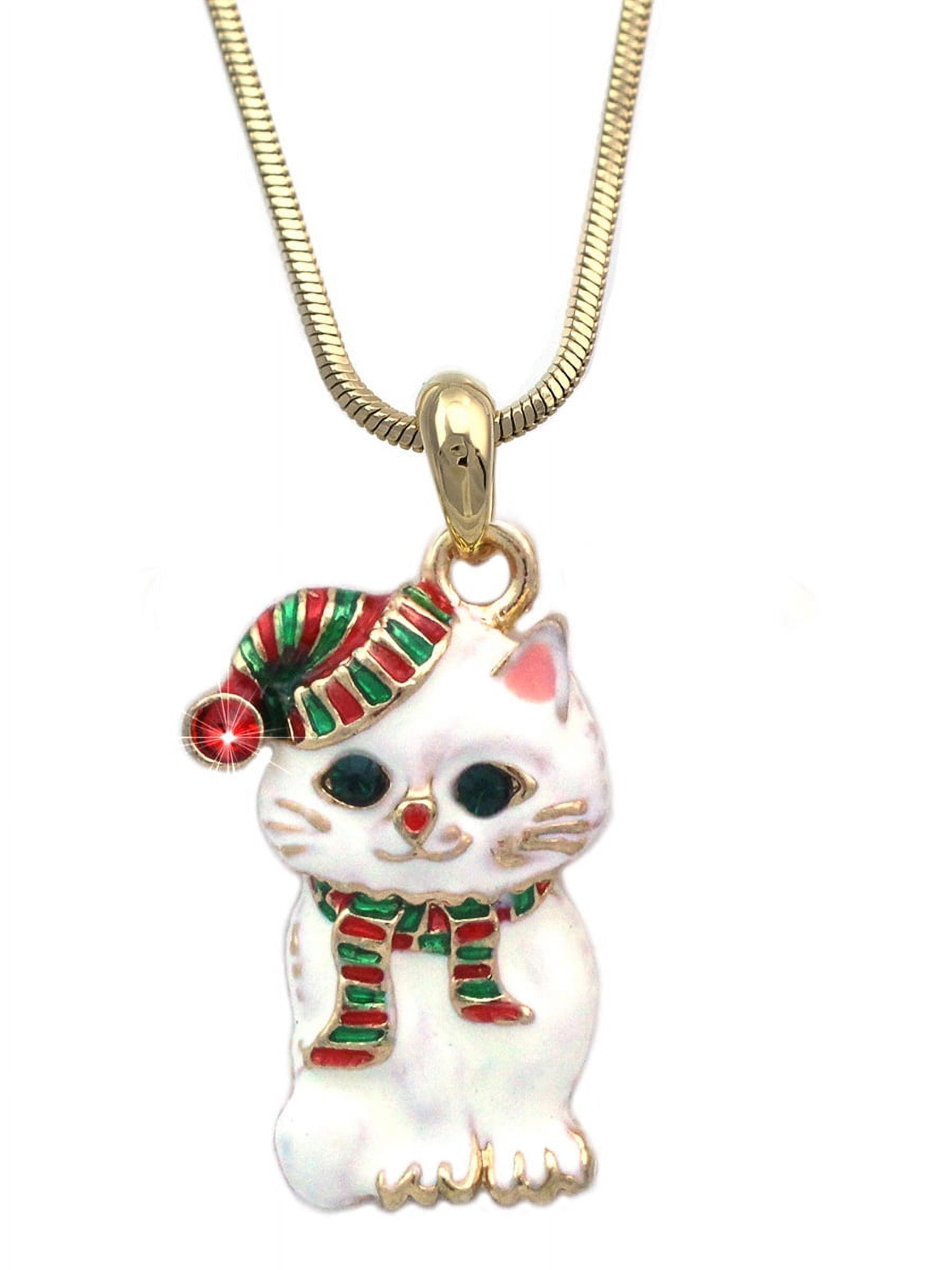 cocojewelry Christmas Ornament Kitty Cat Gingerbread Man Snowman Pendant Necklace Holiday Jewelry
