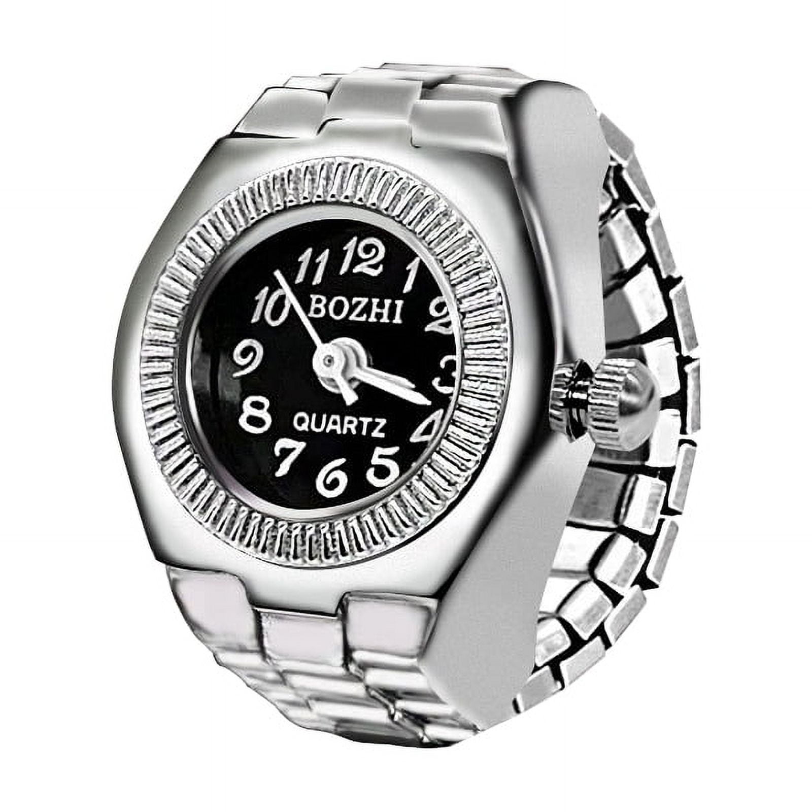 Colorful Watch Ring Women Men Retro Sliver Pointer Quartz Clock Finger Rings Punk Alloy Strap Watches Jewelry Accessories