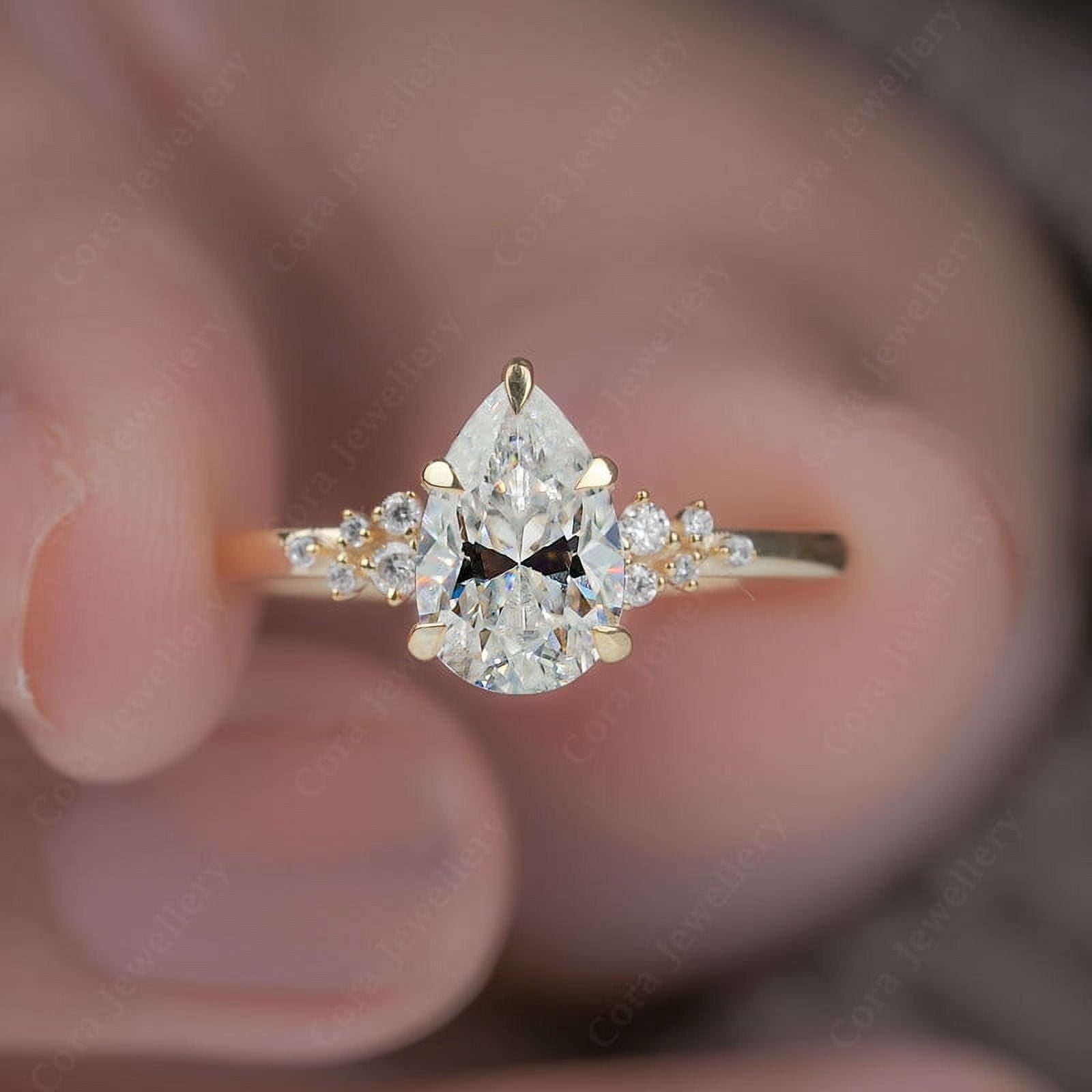 Cora Jewellery 1.25TCW Snow Drift Pear Moissanite Engagement Ring for Women, 10K Yellow Gold - Image 5