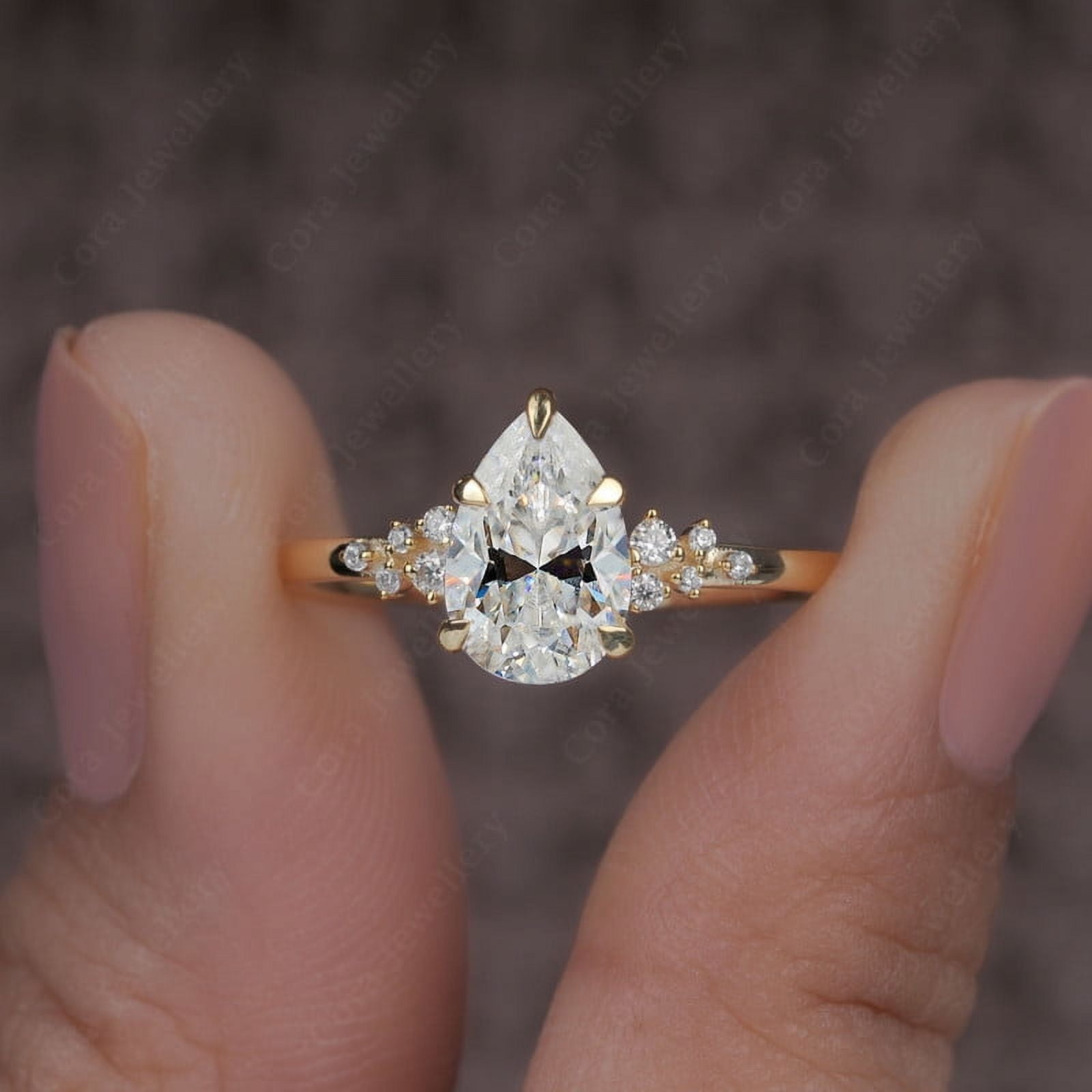Cora Jewellery 1.25TCW Snow Drift Pear Moissanite Engagement Ring for Women, 10K Yellow Gold - Image 3