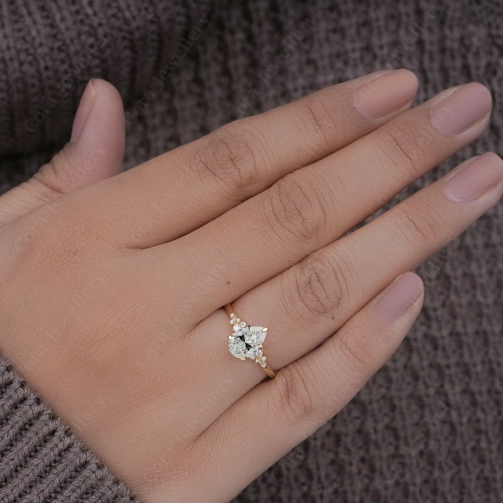Cora Jewellery 1.25TCW Snow Drift Pear Moissanite Engagement Ring for Women, 10K Yellow Gold - Image 2