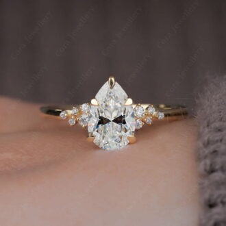 Cora Jewellery 1.25TCW Snow Drift Pear Moissanite Engagement Ring for Women, 10K Yellow Gold
