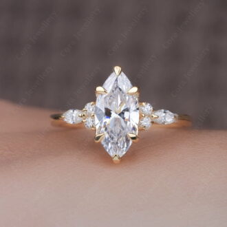 Cora Jewellery 1.5CT Marquise Cut Moissanite Engagement Ring for Women, 10K Yellow Gold