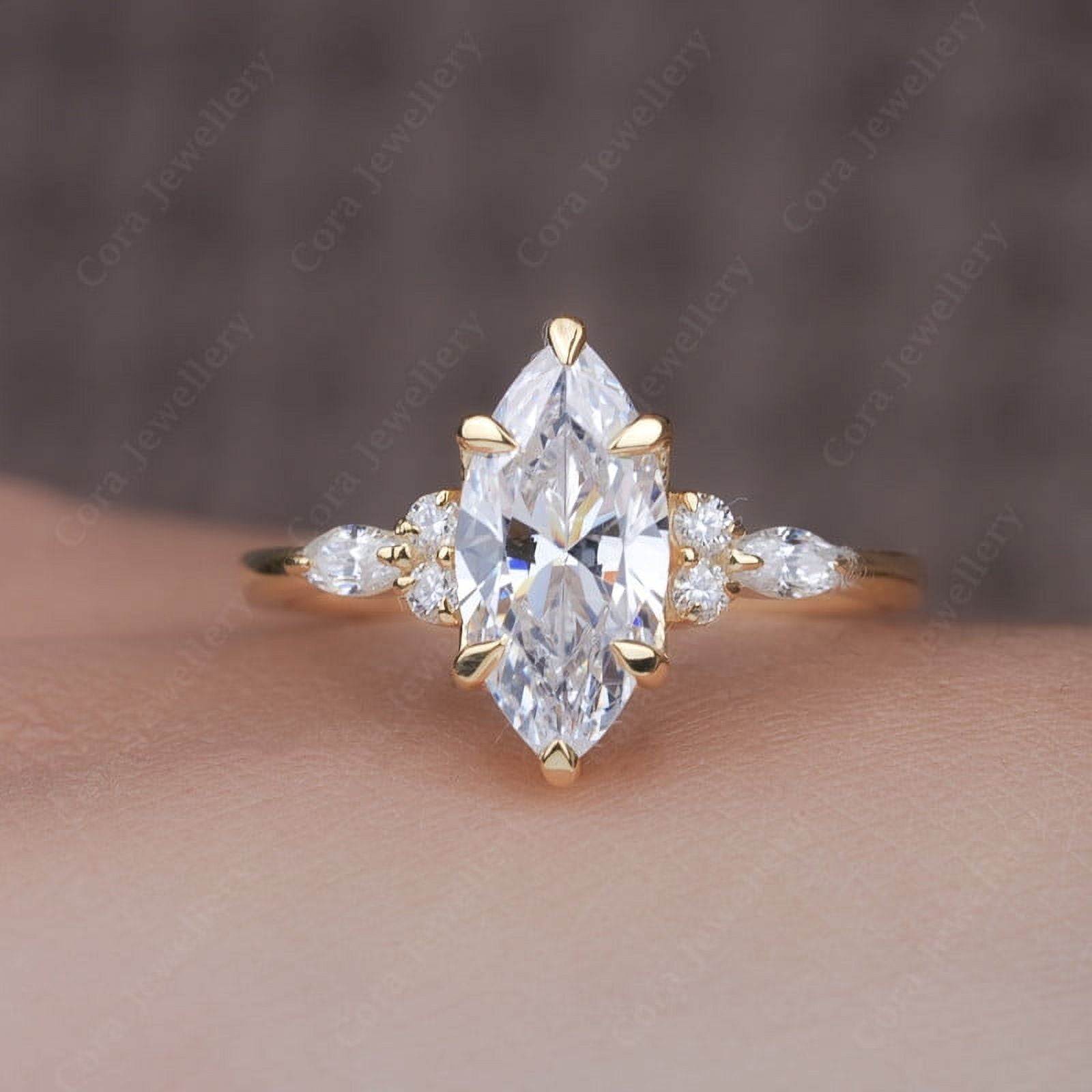 Cora Jewellery 1.5CT Marquise Cut Moissanite Engagement Ring for Women, 10K Yellow Gold