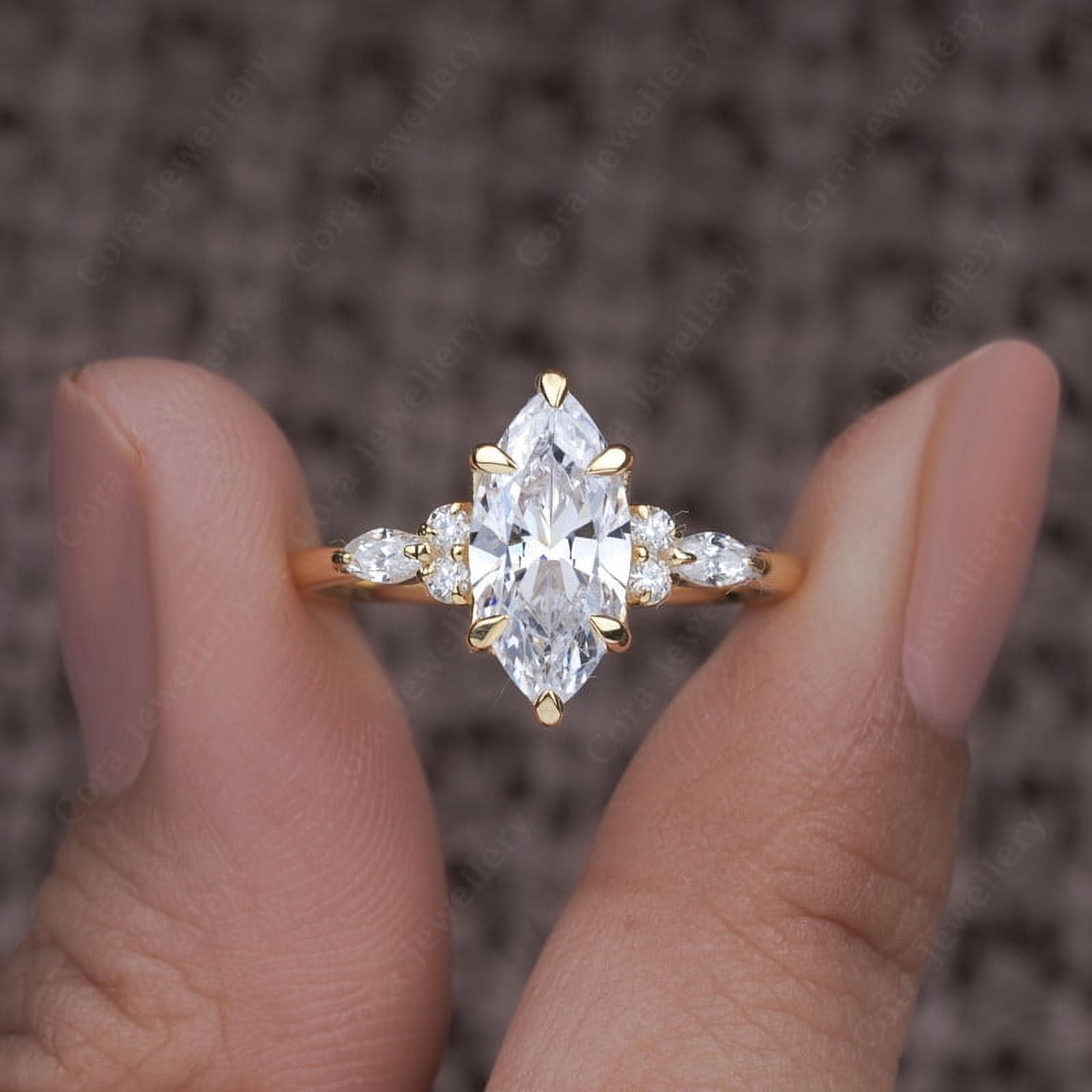 Cora Jewellery 1.5CT Marquise Cut Moissanite Engagement Ring for Women, 10K Yellow Gold - Image 3
