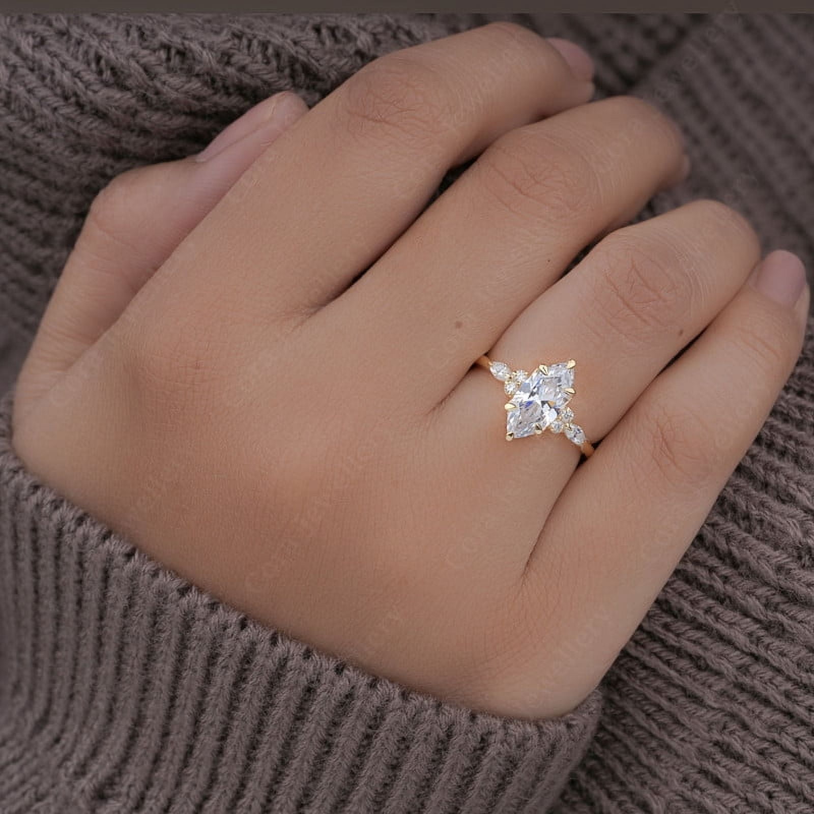 Cora Jewellery 1.5CT Marquise Cut Moissanite Engagement Ring for Women, 10K Yellow Gold - Image 5