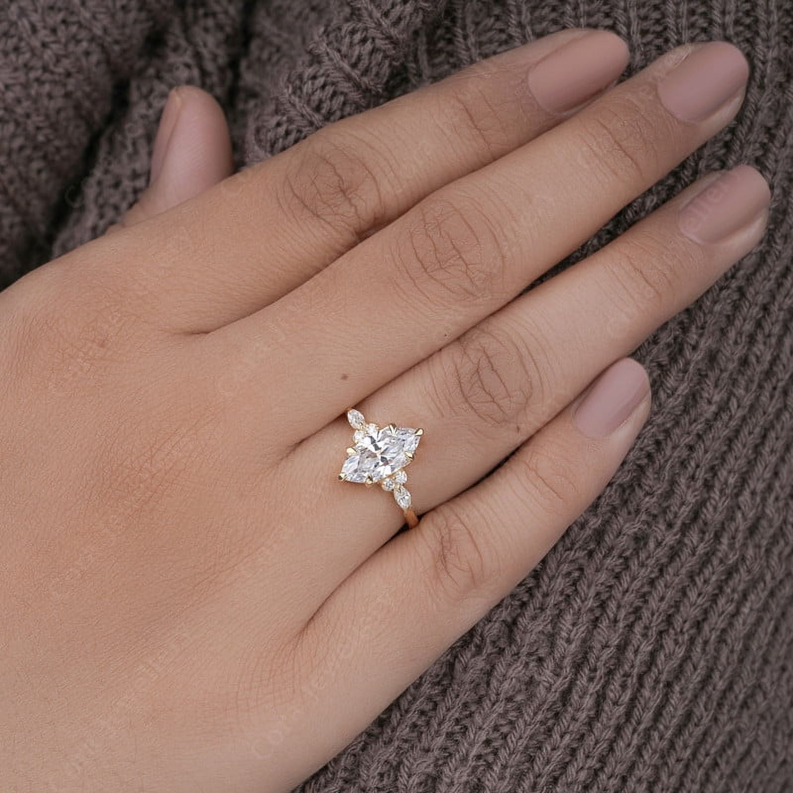 Cora Jewellery 1.5CT Marquise Cut Moissanite Engagement Ring for Women, 10K Yellow Gold - Image 2