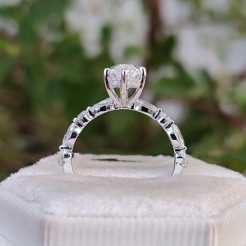 Cora Jewellery 2.75CT Marquise Moissanite Hidden Halo Engagement Ring For Women, 10K White Gold - Image 2