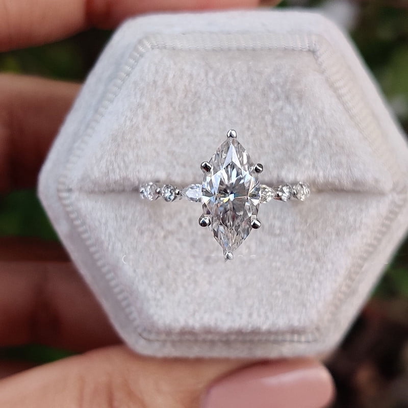 Cora Jewellery 2.75CT Marquise Moissanite Hidden Halo Engagement Ring For Women, 10K White Gold - Image 4