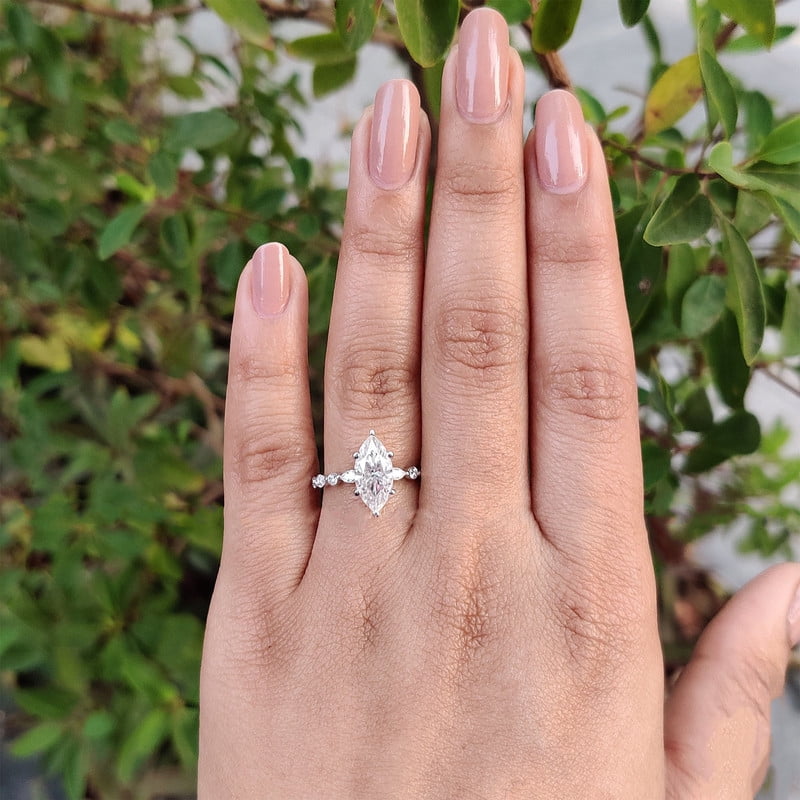 Cora Jewellery 2.75CT Marquise Moissanite Hidden Halo Engagement Ring For Women, 10K White Gold - Image 3