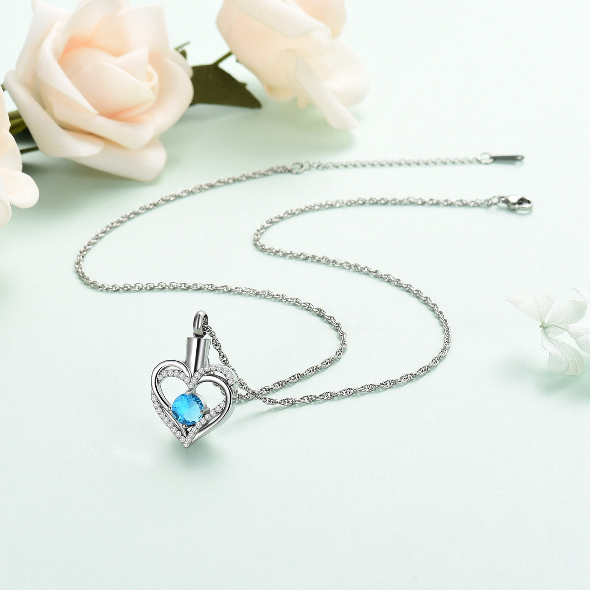 Cremation Jewelry Heart Urn Necklace for Ashes for Women Memorial Keepsake Simulated Birthstone Pendant - Image 4