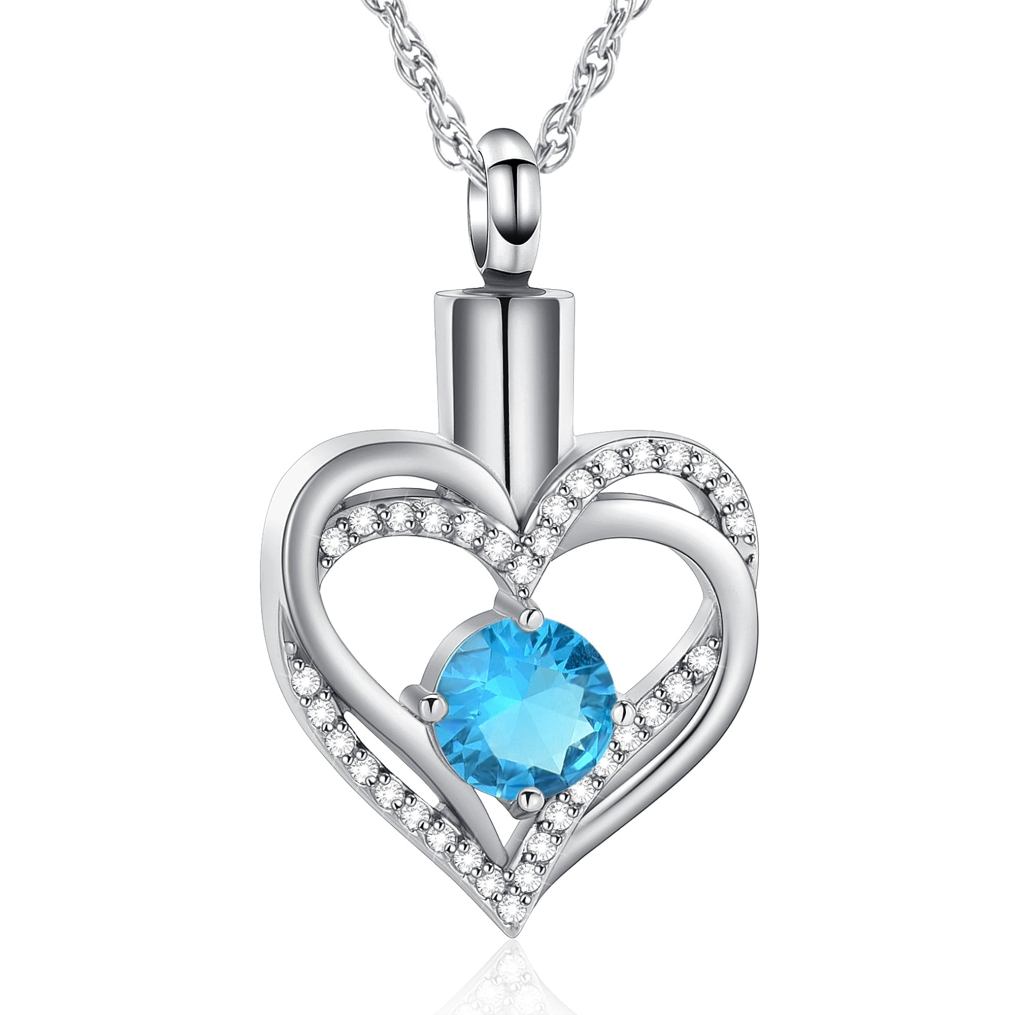 Cremation Jewelry Heart Urn Necklace for Ashes for Women Memorial Keepsake Simulated Birthstone Pendant