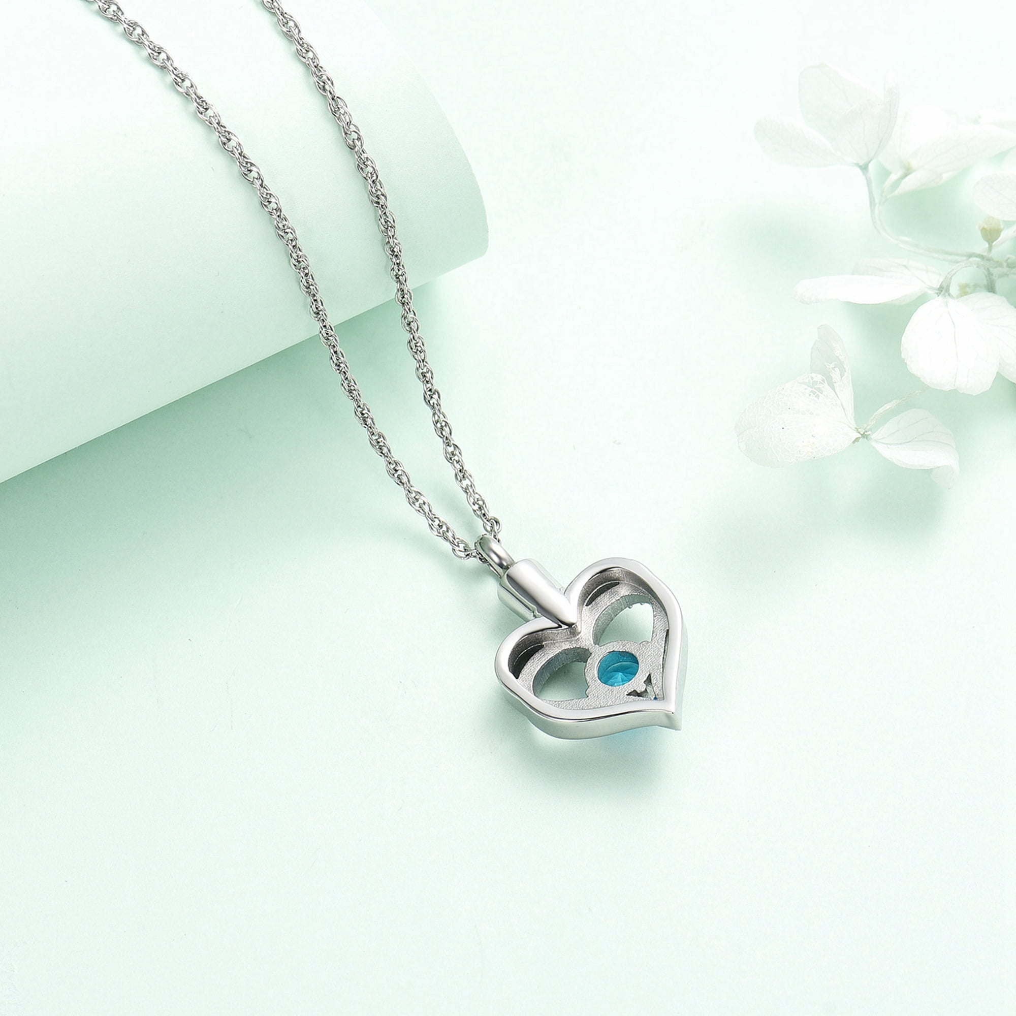 Cremation Jewelry Heart Urn Necklace for Ashes for Women Memorial Keepsake Simulated Birthstone Pendant - Image 5