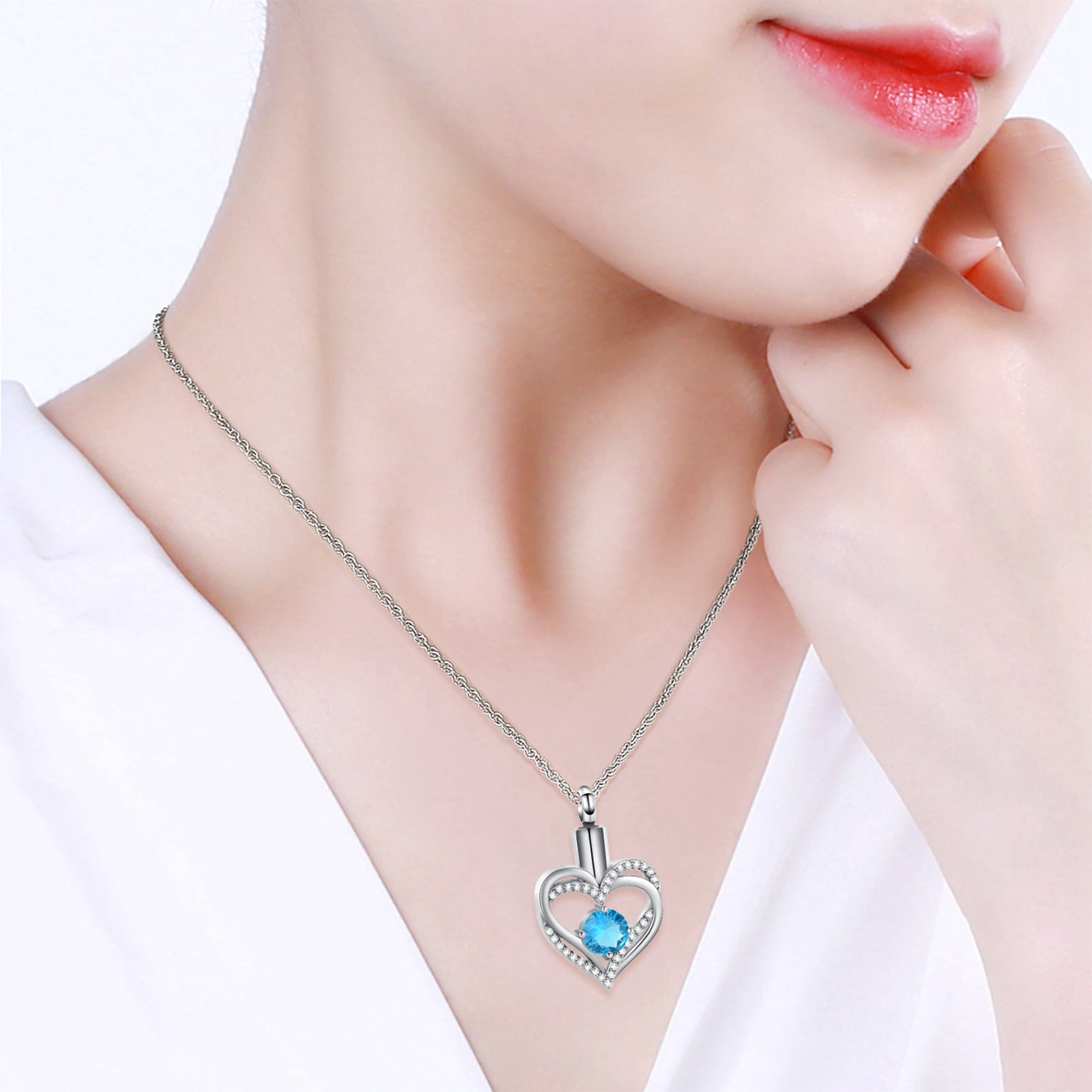 Cremation Jewelry Heart Urn Necklace for Ashes for Women Memorial Keepsake Simulated Birthstone Pendant - Image 3