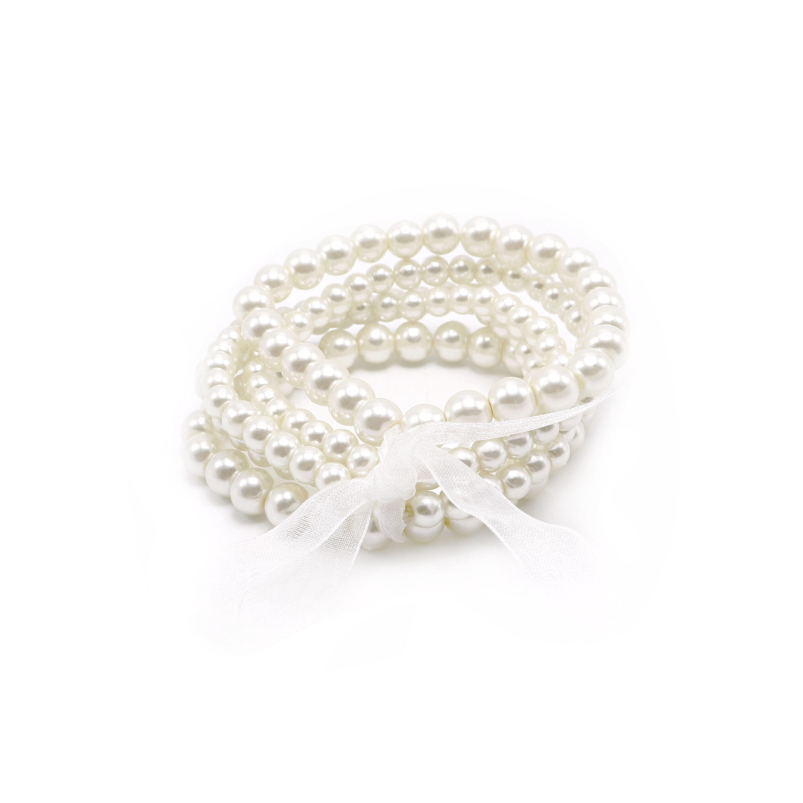 Cryshimmer 5 Pcs Cream Faux Pearl Bracelet Set for Women Beaded Stretch Strand Bracelets for Bridesmaid,Bridal,Party Jewelry - Image 2