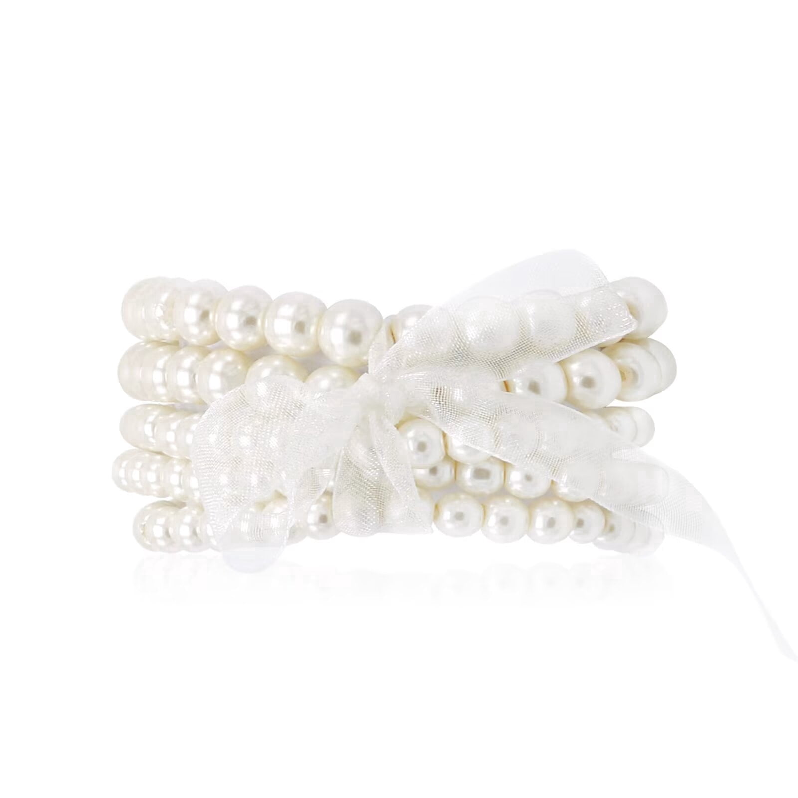Cryshimmer 5 Pcs Cream Faux Pearl Bracelet Set for Women Beaded Stretch Strand Bracelets for Bridesmaid,Bridal,Party Jewelry