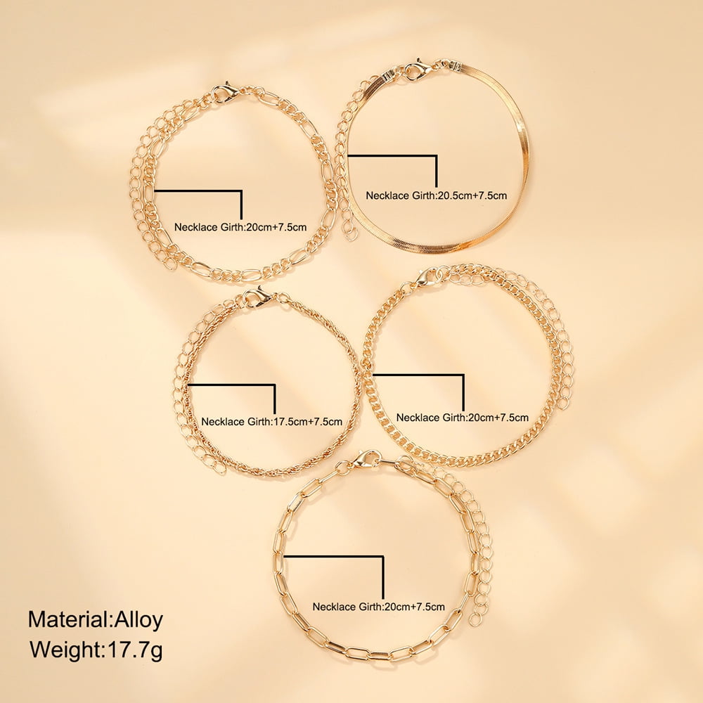 Cterwk Gold Link Bracelet Set for Women Girls, 14K Gold Plated Classic Adjustable Layered Bracelets Jewelry - Image 5