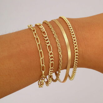 Cterwk Gold Link Bracelet Set for Women Girls, 14K Gold Plated Classic Adjustable Layered Bracelets Jewelry