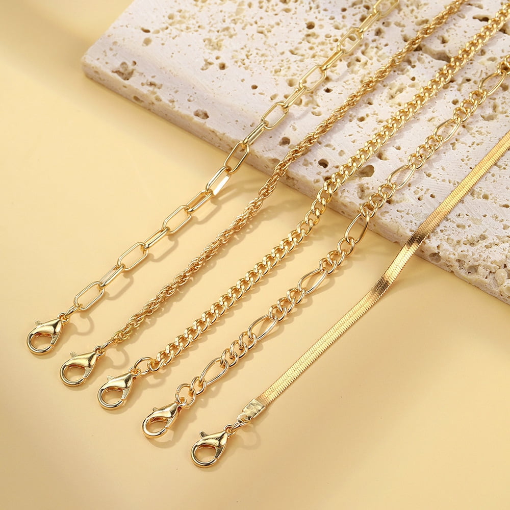 Cterwk Gold Link Bracelet Set for Women Girls, 14K Gold Plated Classic Adjustable Layered Bracelets Jewelry - Image 3
